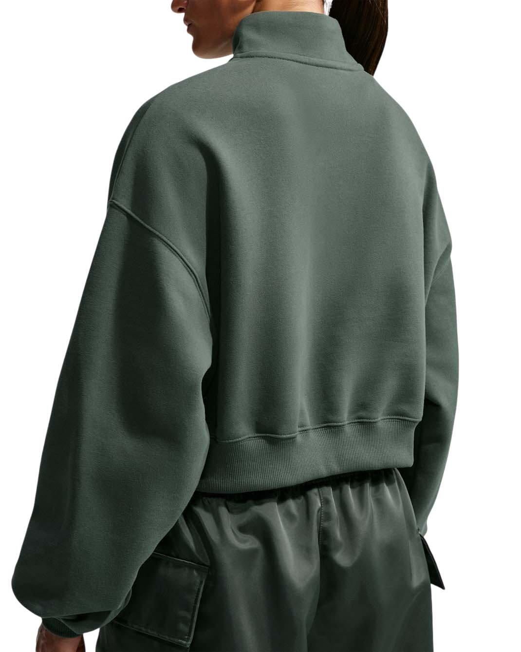 Nike Women's Studio Fleece Medium Weight Oversized 1/4 Zip Cropped Sweatshirt - Green - GREEN