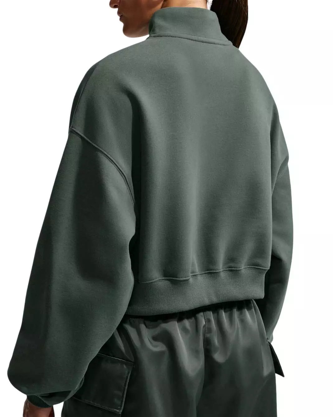 Nike Women's Studio Fleece Medium Weight Oversized 1/4 Zip Cropped Sweatshirt - Green - GREEN