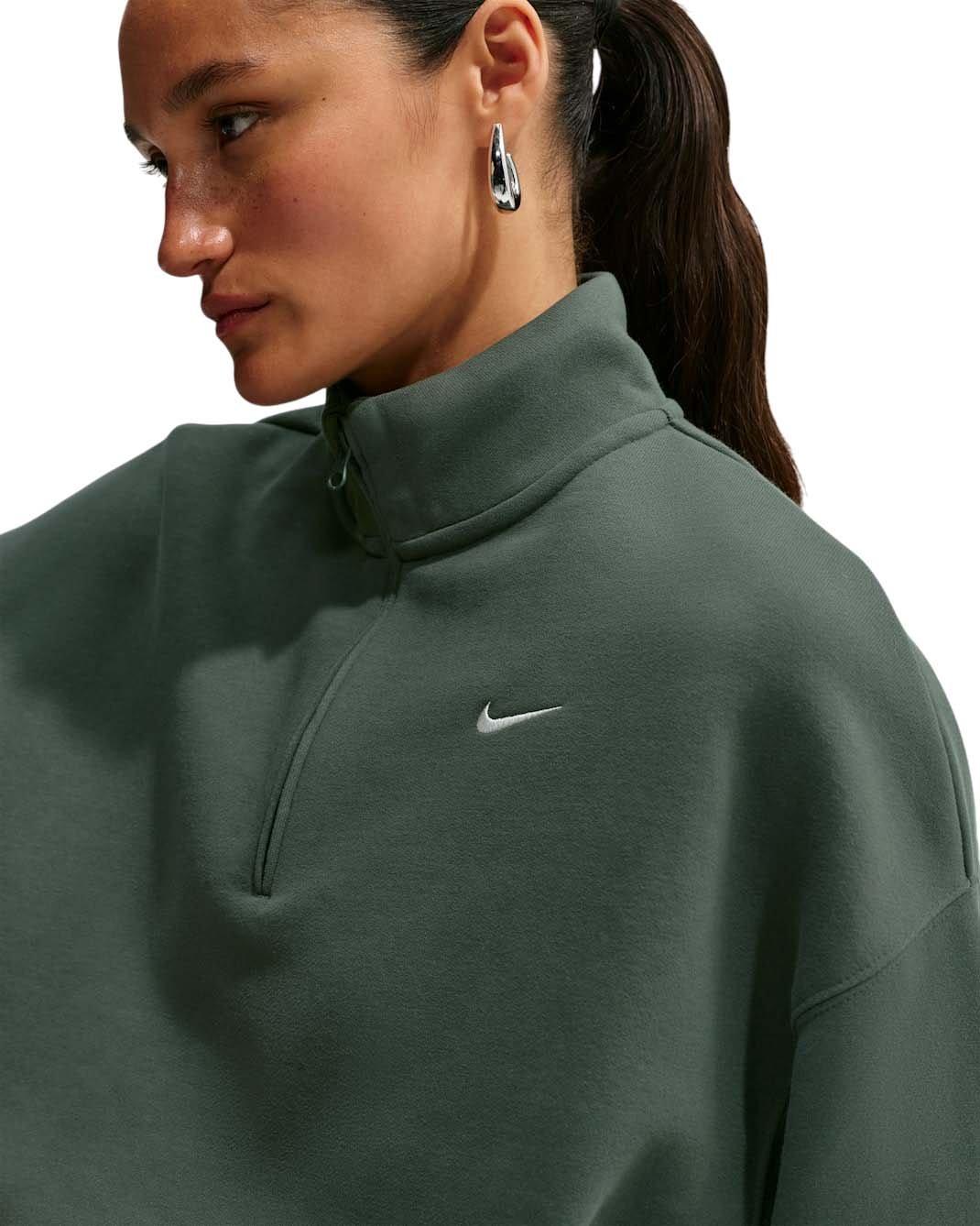 Nike Women's Studio Fleece Medium Weight Oversized 1/4 Zip Cropped Sweatshirt - Green - GREEN