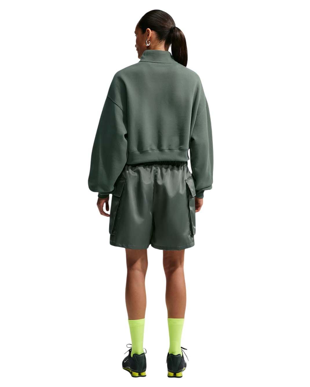 Nike Women's Studio Fleece Medium Weight Oversized 1/4 Zip Cropped Sweatshirt - Green - GREEN