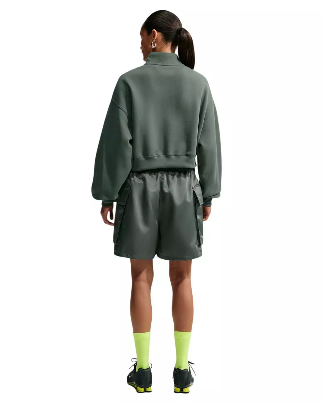 Nike Women's Studio Fleece Medium Weight Oversized 1/4 Zip Cropped Sweatshirt - Green - GREEN