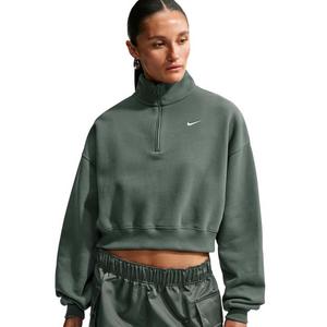 Nike Women's Studio Fleece Medium Weight Oversized 1/4 Zip Cropped Sweatshirt - Green - GREEN