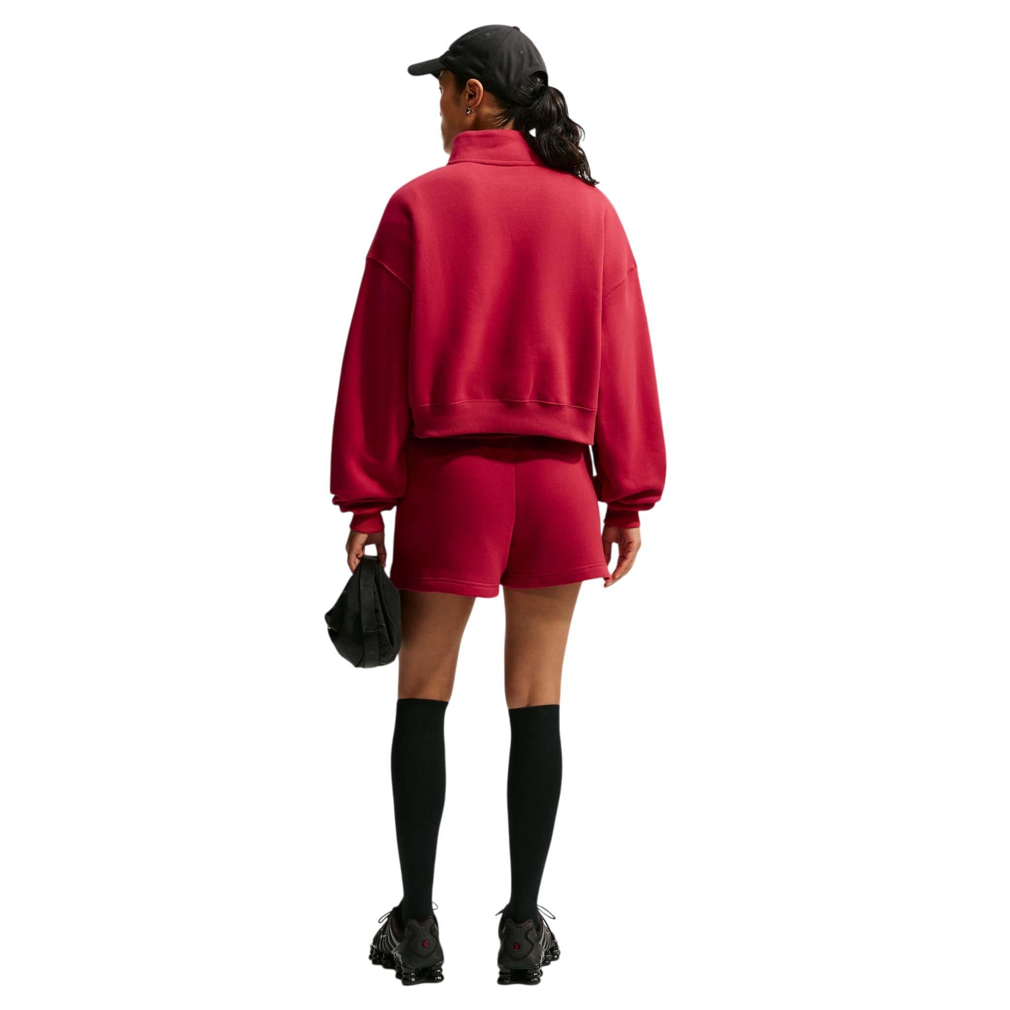 Nike Women's Studio Fleece Medium Weight Oversized 1/4 Zip Cropped Sweatshirt - Red - RED