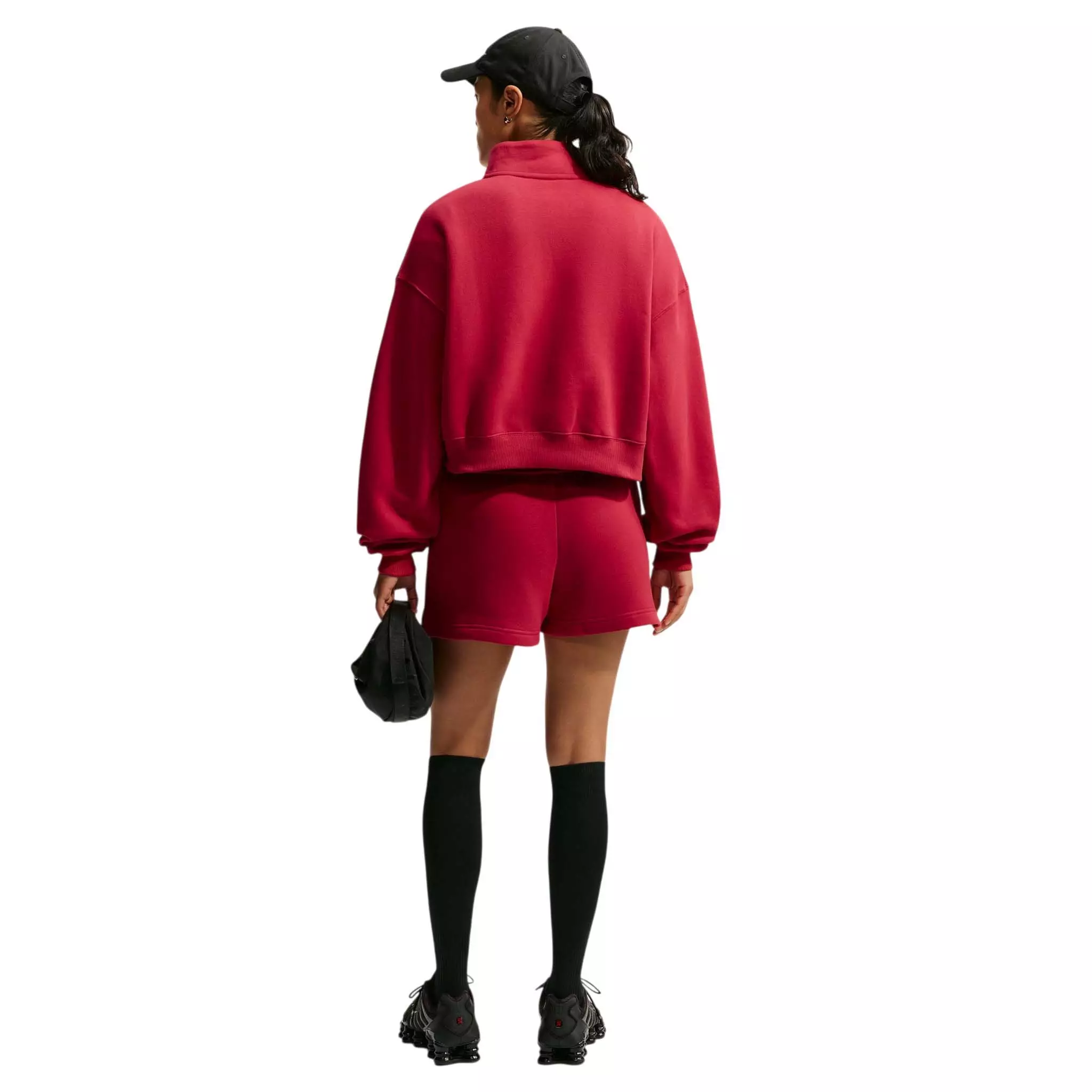 Nike Women's Studio Fleece Medium Weight Oversized 1/4 Zip Cropped Sweatshirt - Red - RED