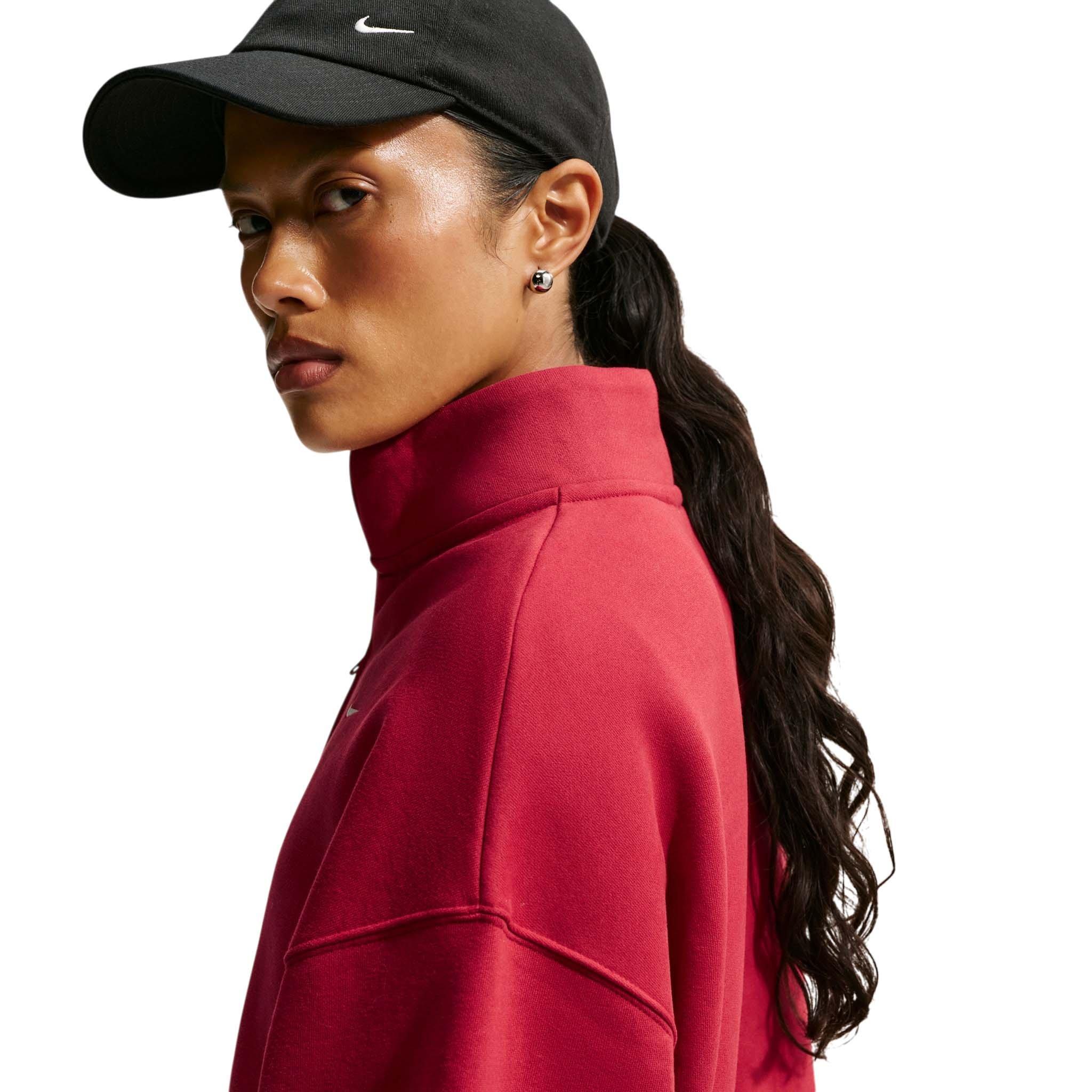 Nike Women's Studio Fleece Medium Weight Oversized 1/4 Zip Cropped Sweatshirt - Red - RED