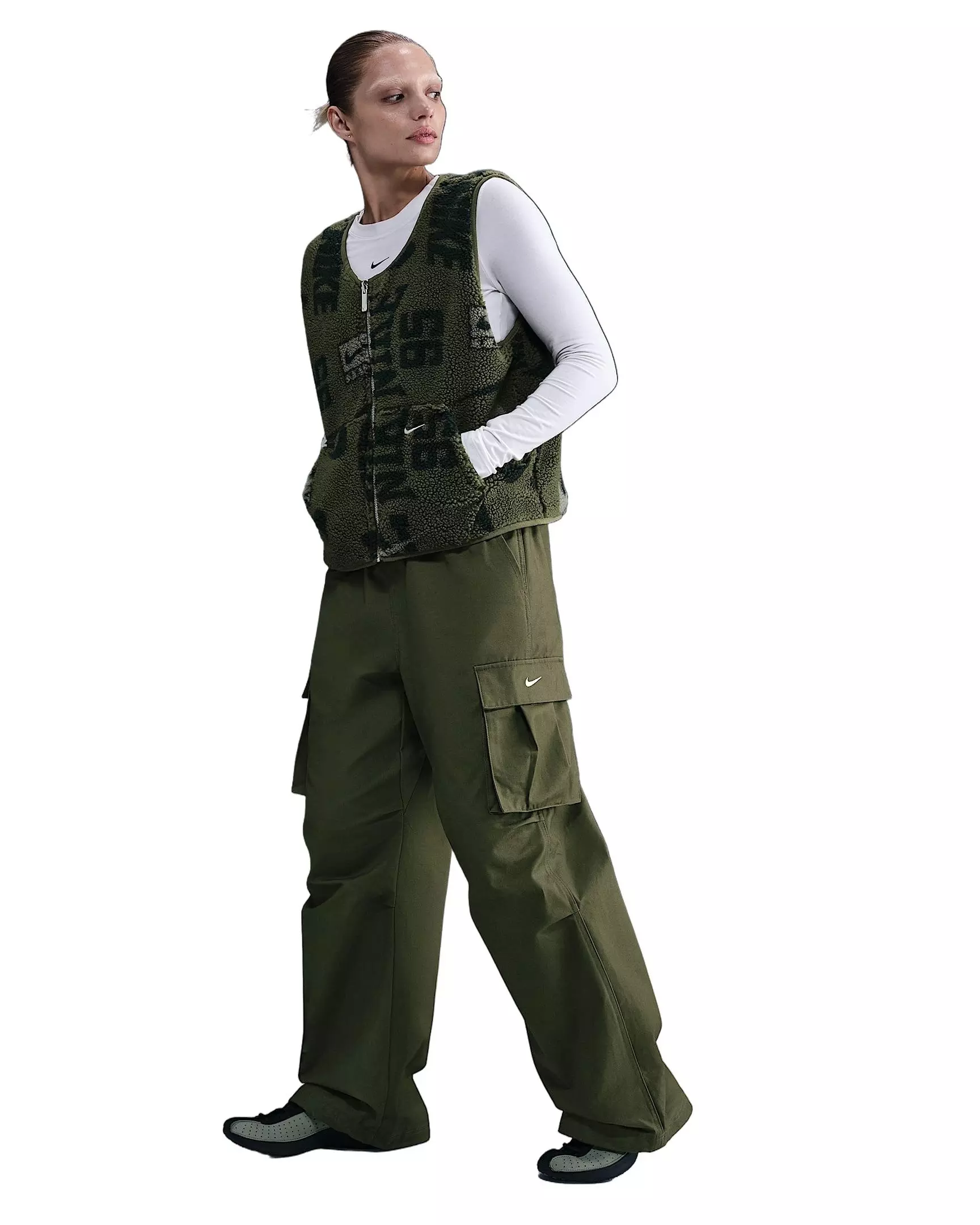 Nike Women's Sportswear High-Pile Fleece Vest -Olive - OLIVE