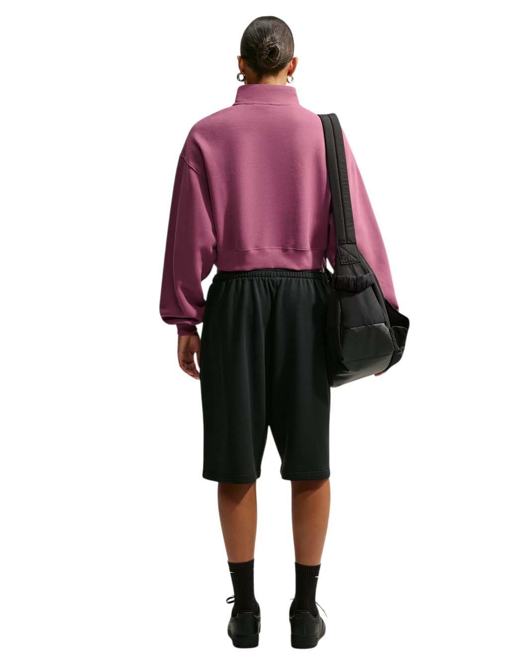 Nike Women's Studio Fleece Medium Weight Oversized 1/4 Zip Cropped Sweatshirt - Pink - PINK