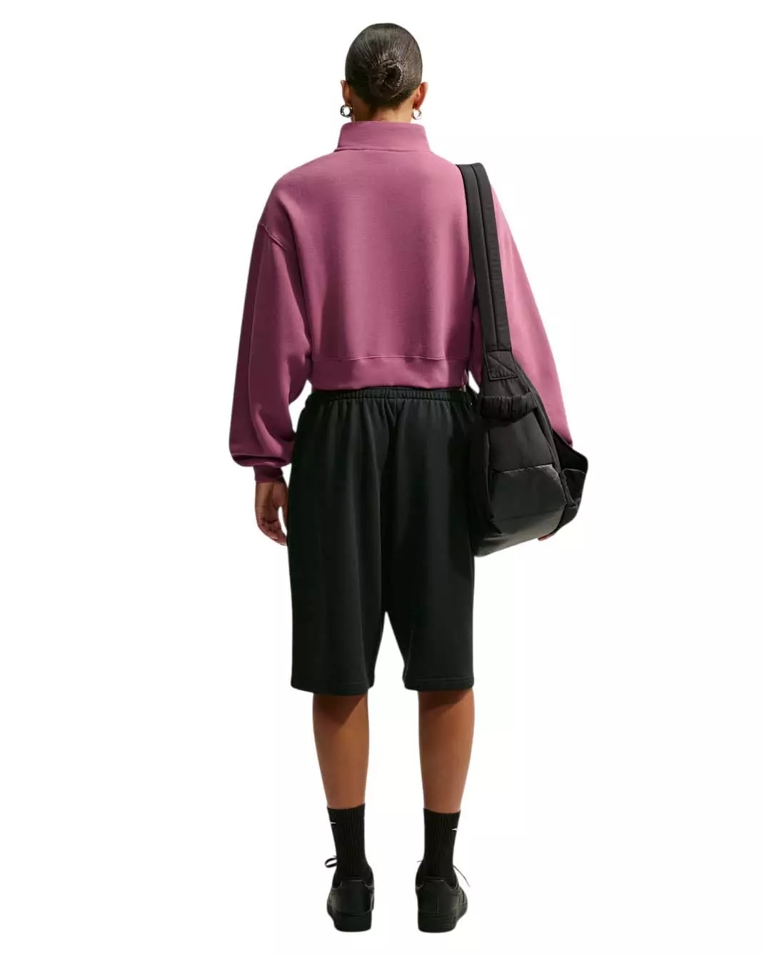 Nike Women's Studio Fleece Medium Weight Oversized 1/4 Zip Cropped Sweatshirt - Pink - PINK