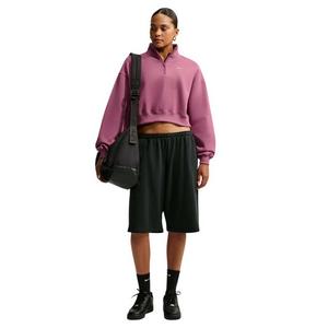 Nike Women's Studio Fleece Medium Weight Oversized 1/4 Zip Cropped Sweatshirt - Pink - PINK