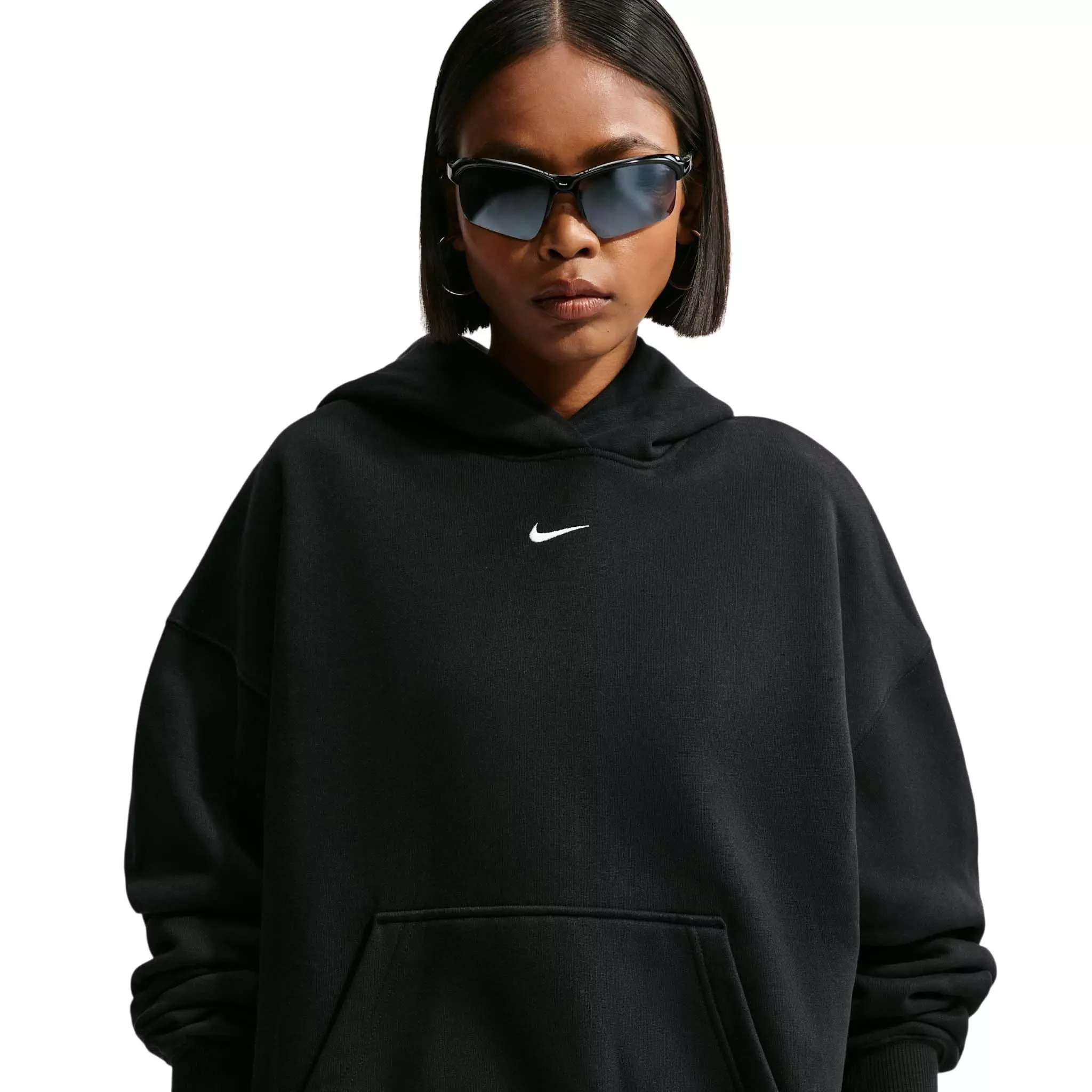 Nike Women's Studio Fleece Medium Weight Oversized Pullover Hoodie - Black/Off-White - BLACK/OFF-WHITE