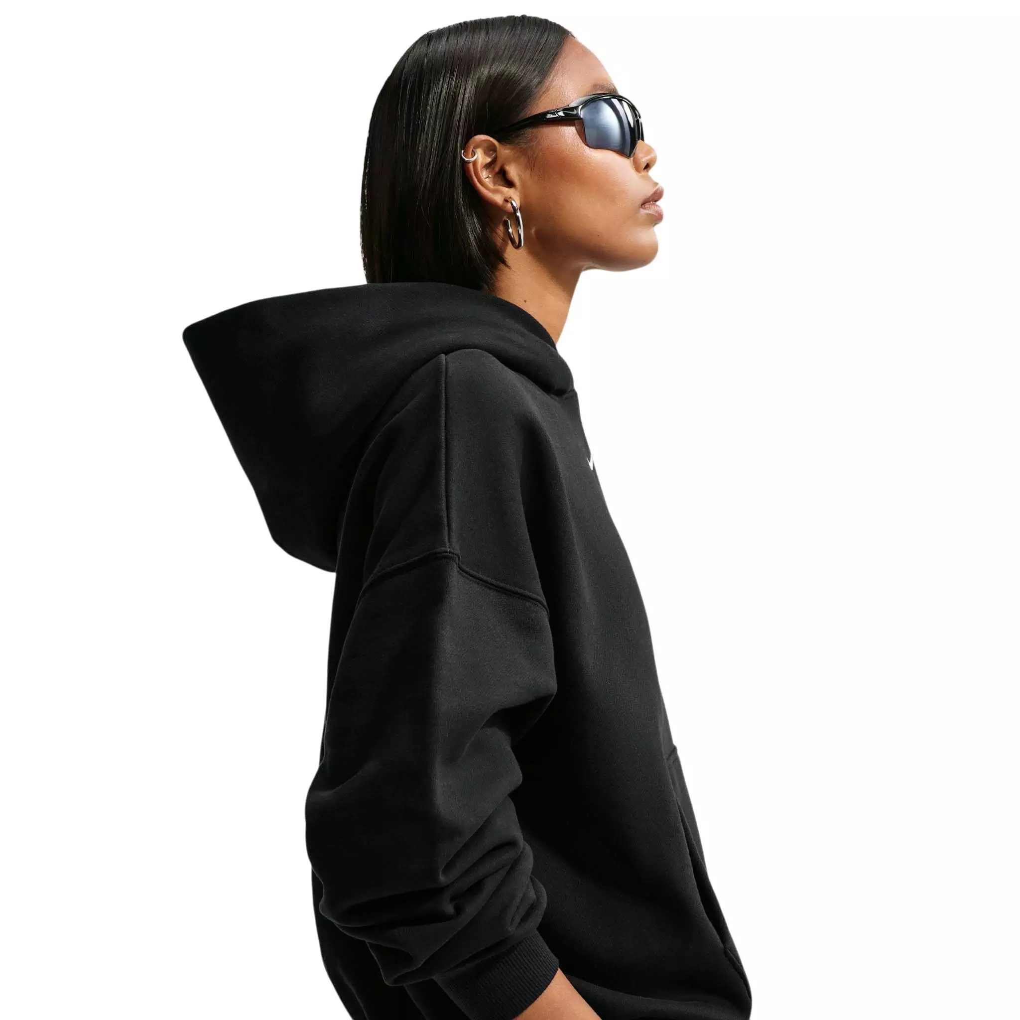 Nike Women's Studio Fleece Medium Weight Oversized Pullover Hoodie - Black/Off-White - BLACK/OFF-WHITE