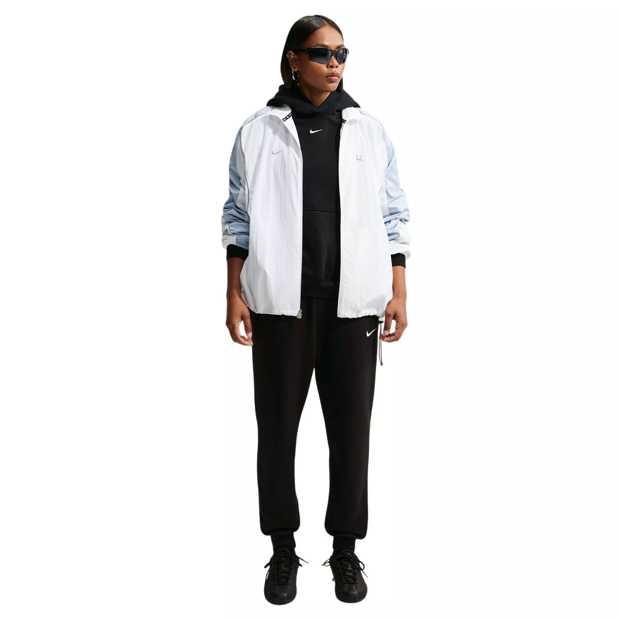 Nike Women's Studio Fleece Medium Weight Oversized Pullover Hoodie - Black/Off-White - BLACK/OFF-WHITE