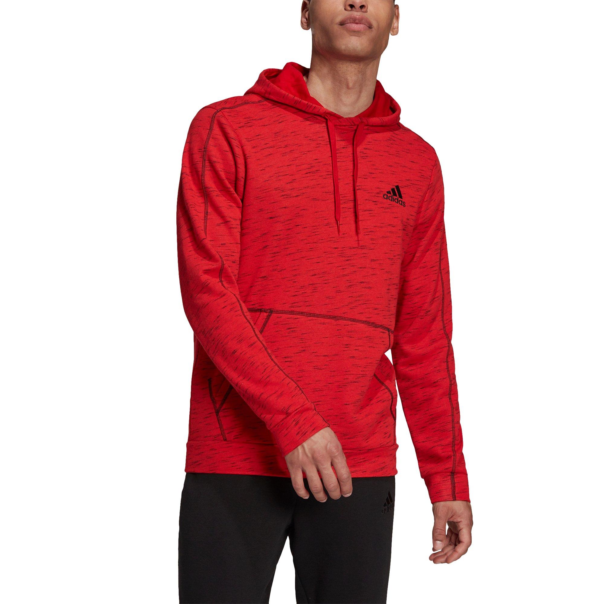 adidas Men's Essentials M&eacute;lange Embroidered Small Logo Red/Black Hoodie - RED/BLACK Thumbnail View 1