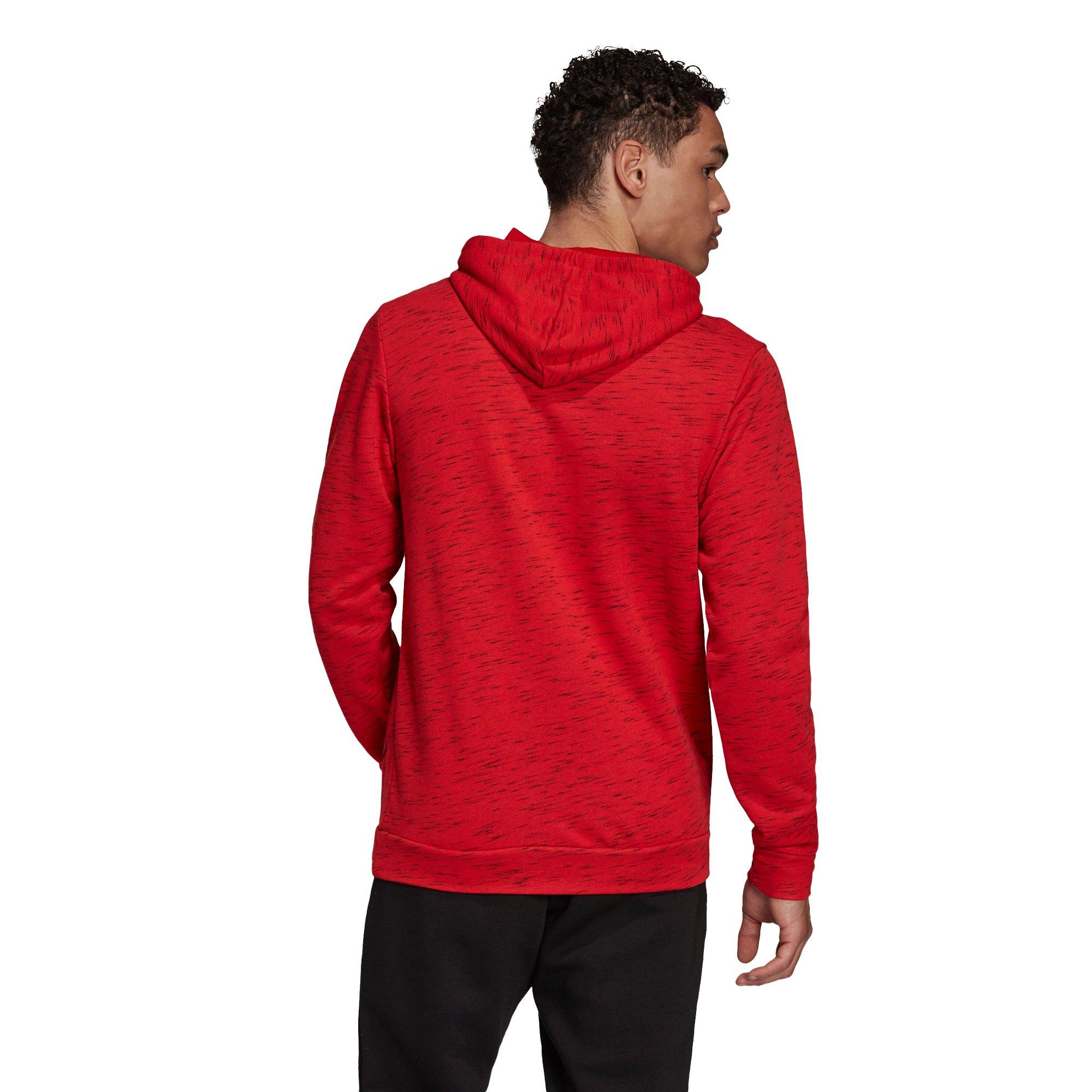 adidas Men's Essentials M&eacute;lange Embroidered Small Logo Red/Black Hoodie - RED/BLACK Thumbnail View 2