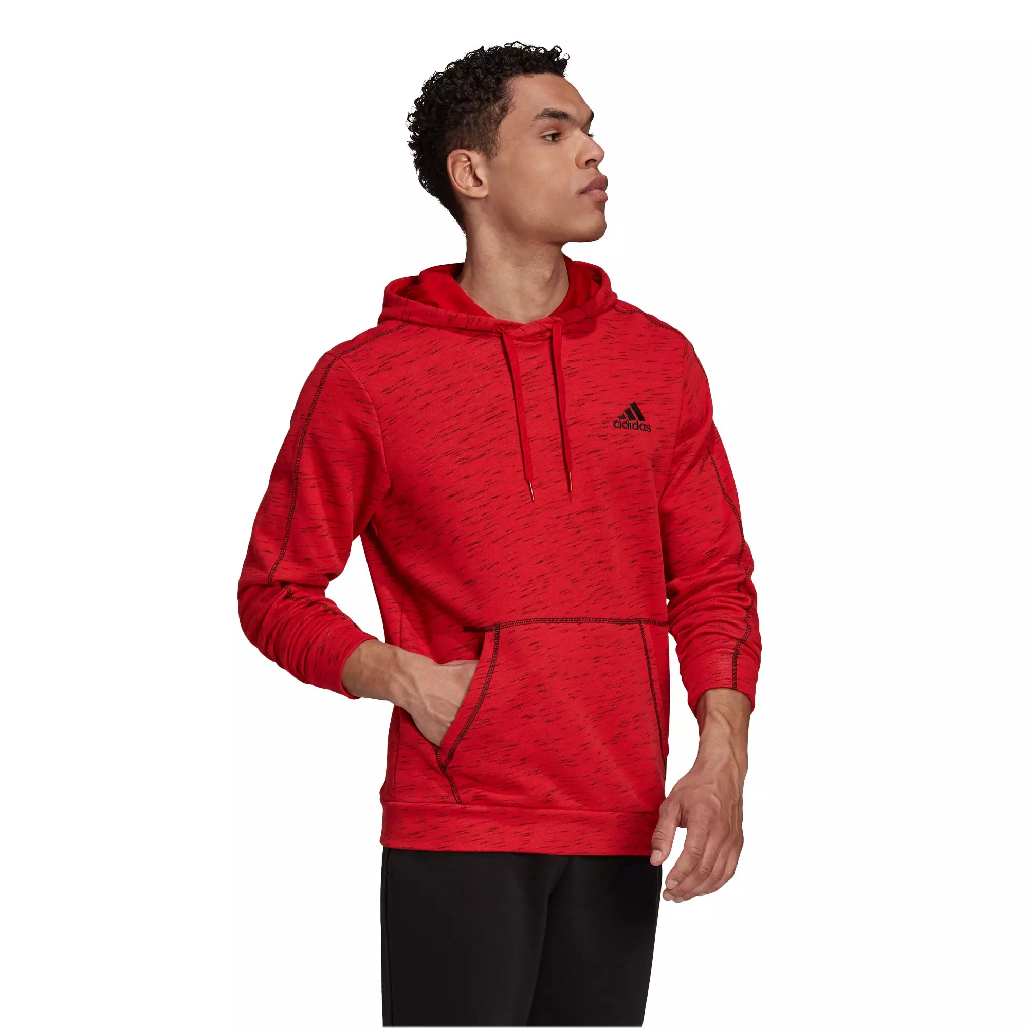 adidas Men's Essentials M&eacute;lange Embroidered Small Logo Red/Black Hoodie - RED/BLACK