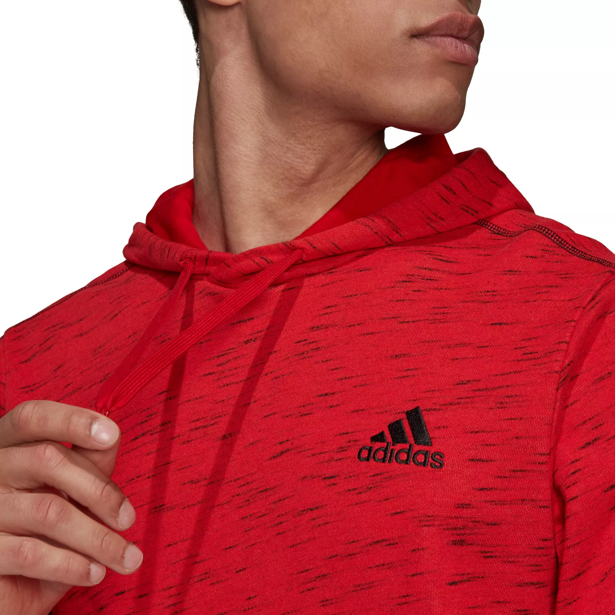 adidas Men's Essentials M&eacute;lange Embroidered Small Logo Red/Black Hoodie - RED/BLACK