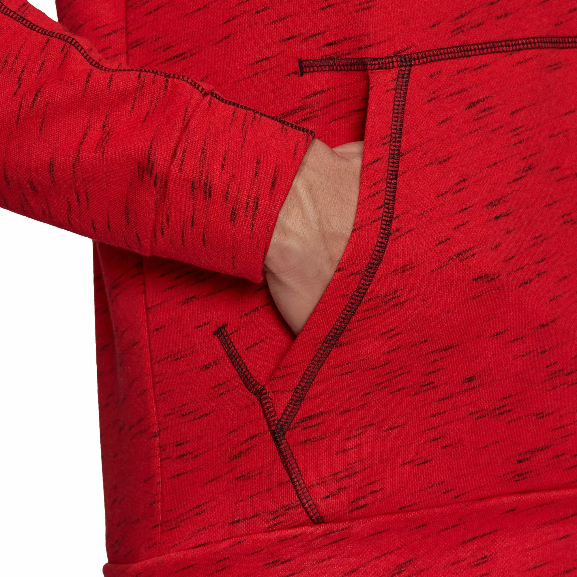 adidas Men's Essentials M&eacute;lange Embroidered Small Logo Red/Black Hoodie - RED/BLACK