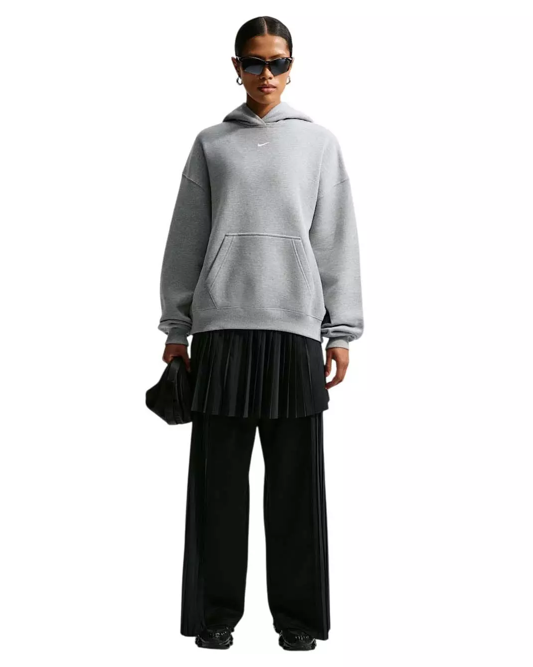Nike Women's Studio Fleece Medium Weight Oversized Pullover Hoodie - Grey Heather - GREY HEATHER