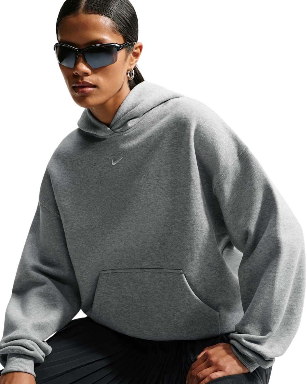 Nike Women's Studio Fleece Medium Weight Oversized Pullover Hoodie - Grey Heather - GREY HEATHER Thumbnail View 3