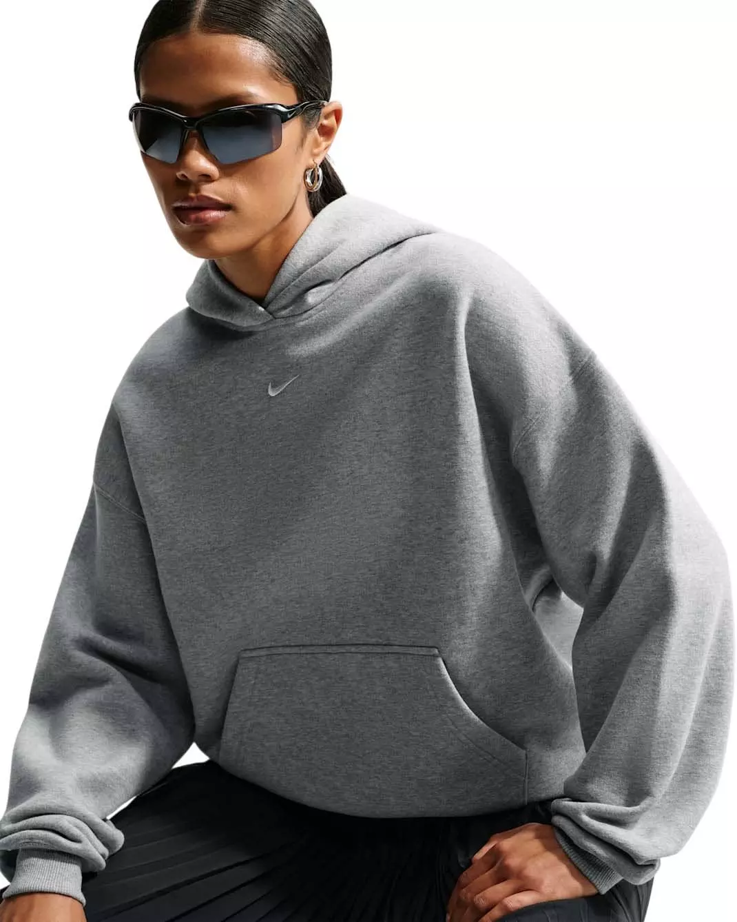 Nike Women's Studio Fleece Medium Weight Oversized Pullover Hoodie - Grey Heather - GREY HEATHER