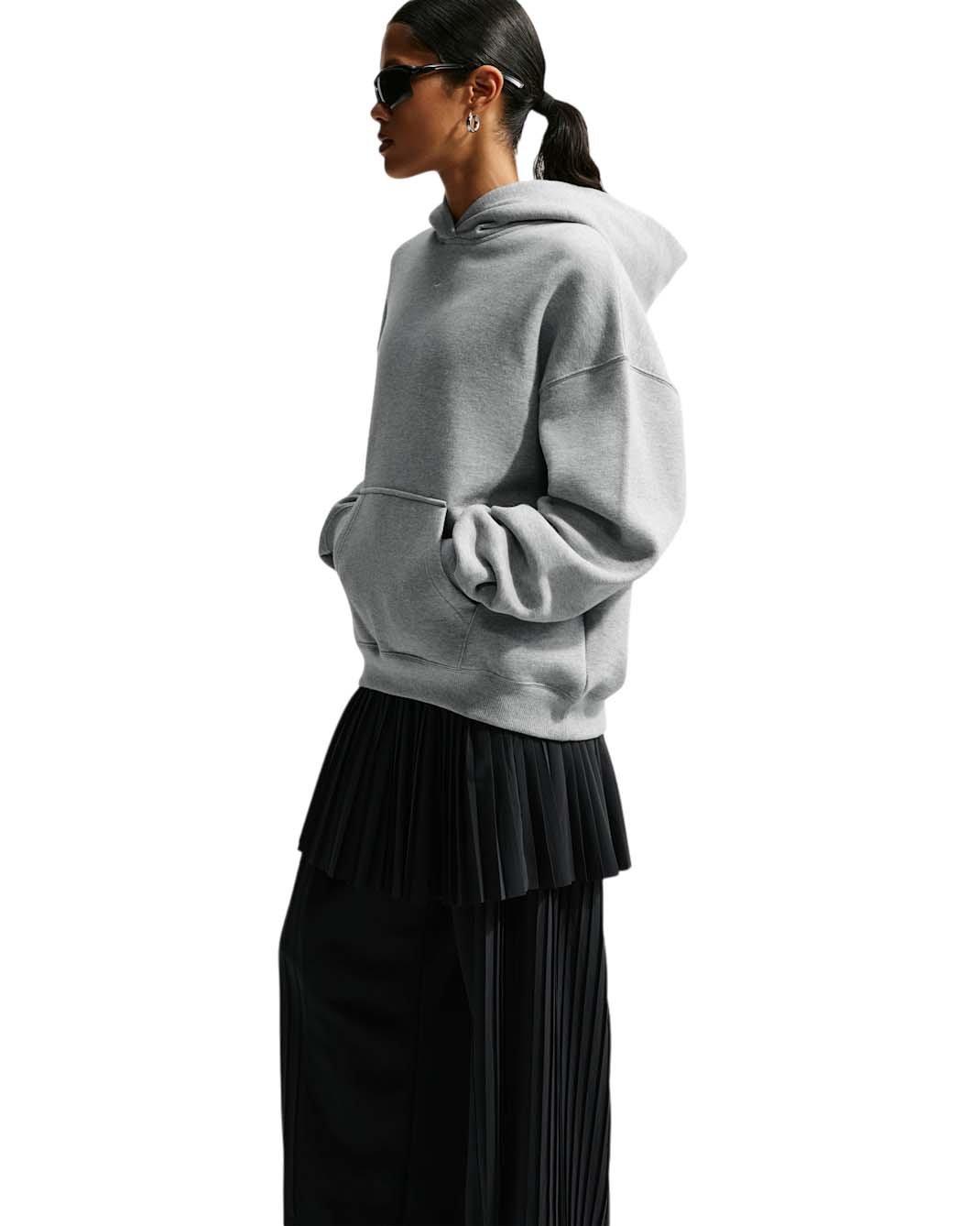 Nike Women's Studio Fleece Medium Weight Oversized Pullover Hoodie - Grey Heather - GREY HEATHER Thumbnail View 5