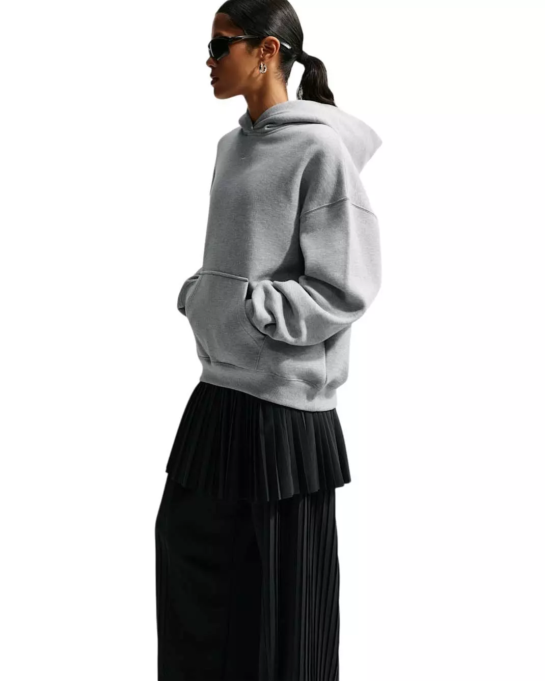 Nike Women's Studio Fleece Medium Weight Oversized Pullover Hoodie - Grey Heather - GREY HEATHER