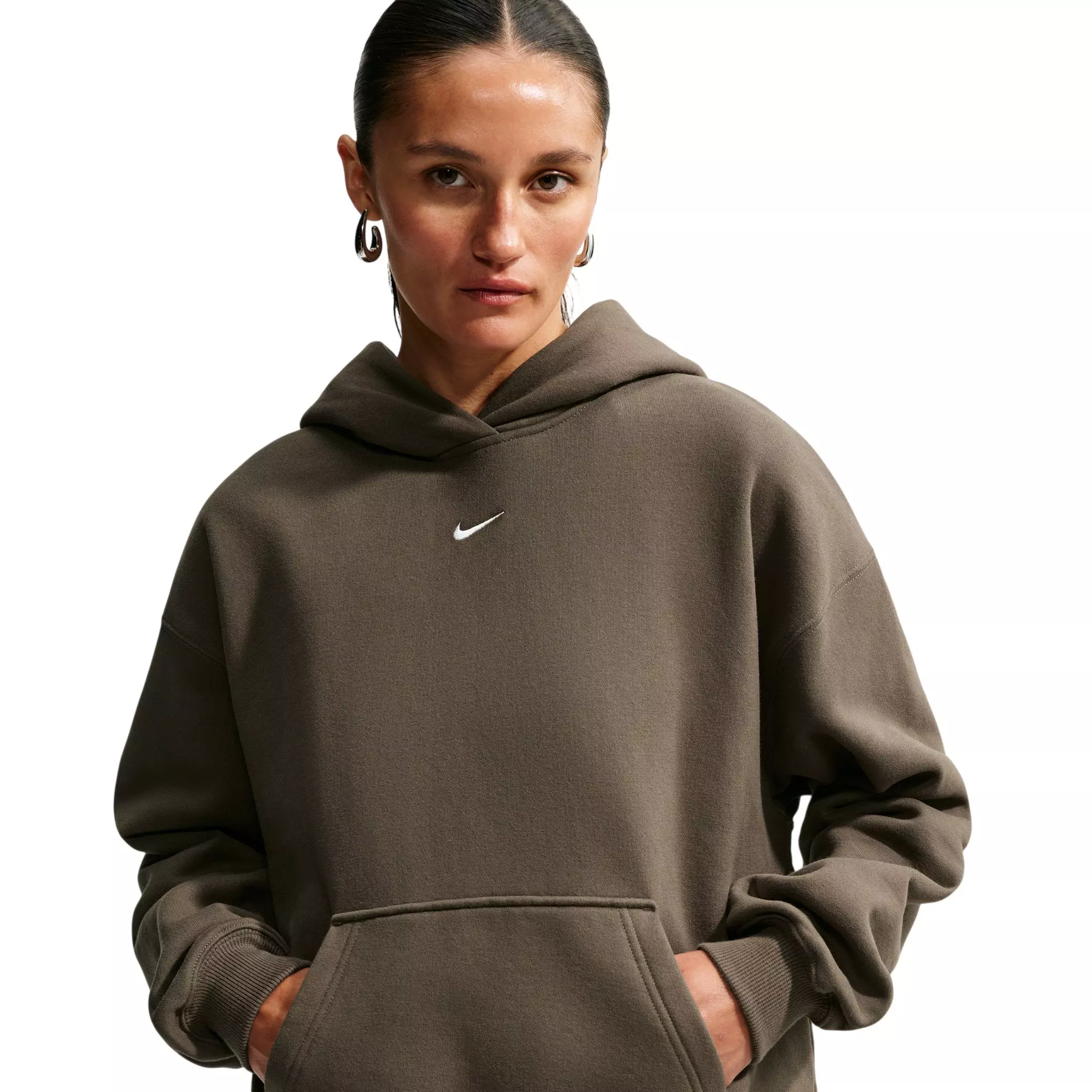 Nike Women's Studio Fleece Medium Weight Oversized Pullover Hoodie - Brown - BROWN