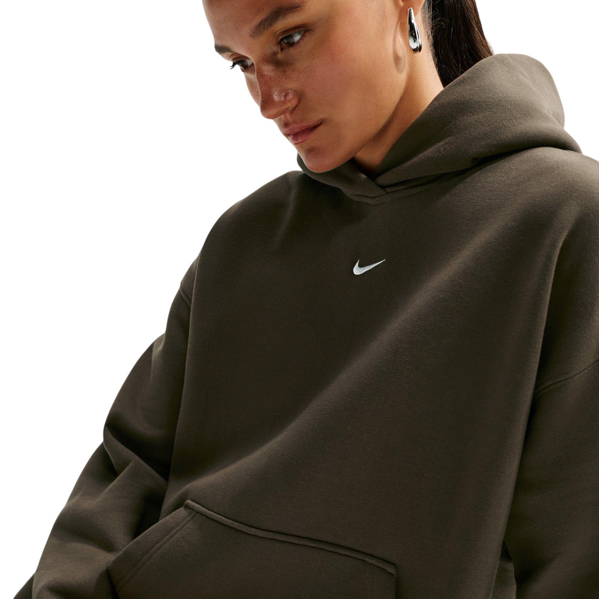 Nike Women's Studio Fleece Medium Weight Oversized Pullover Hoodie - Brown - BROWN