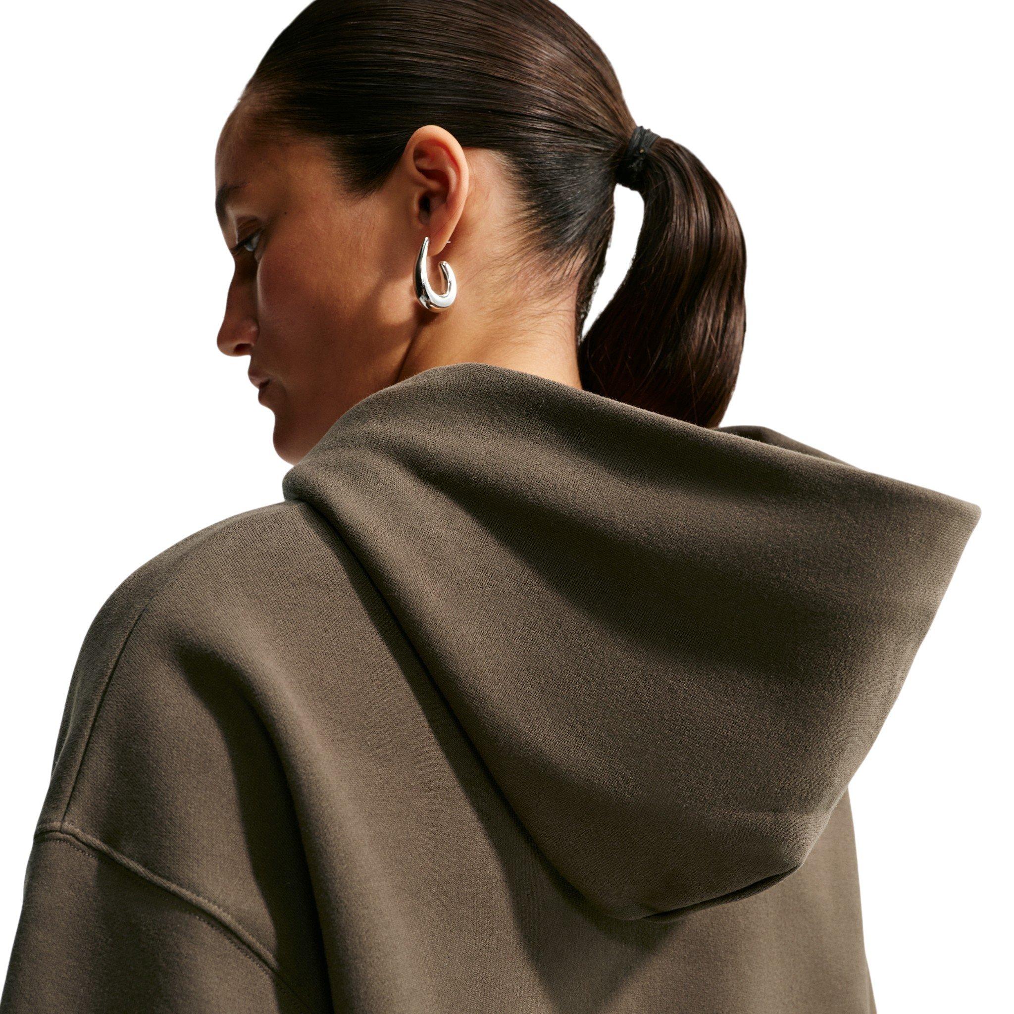 Nike Women's Studio Fleece Medium Weight Oversized Pullover Hoodie - Brown - BROWN