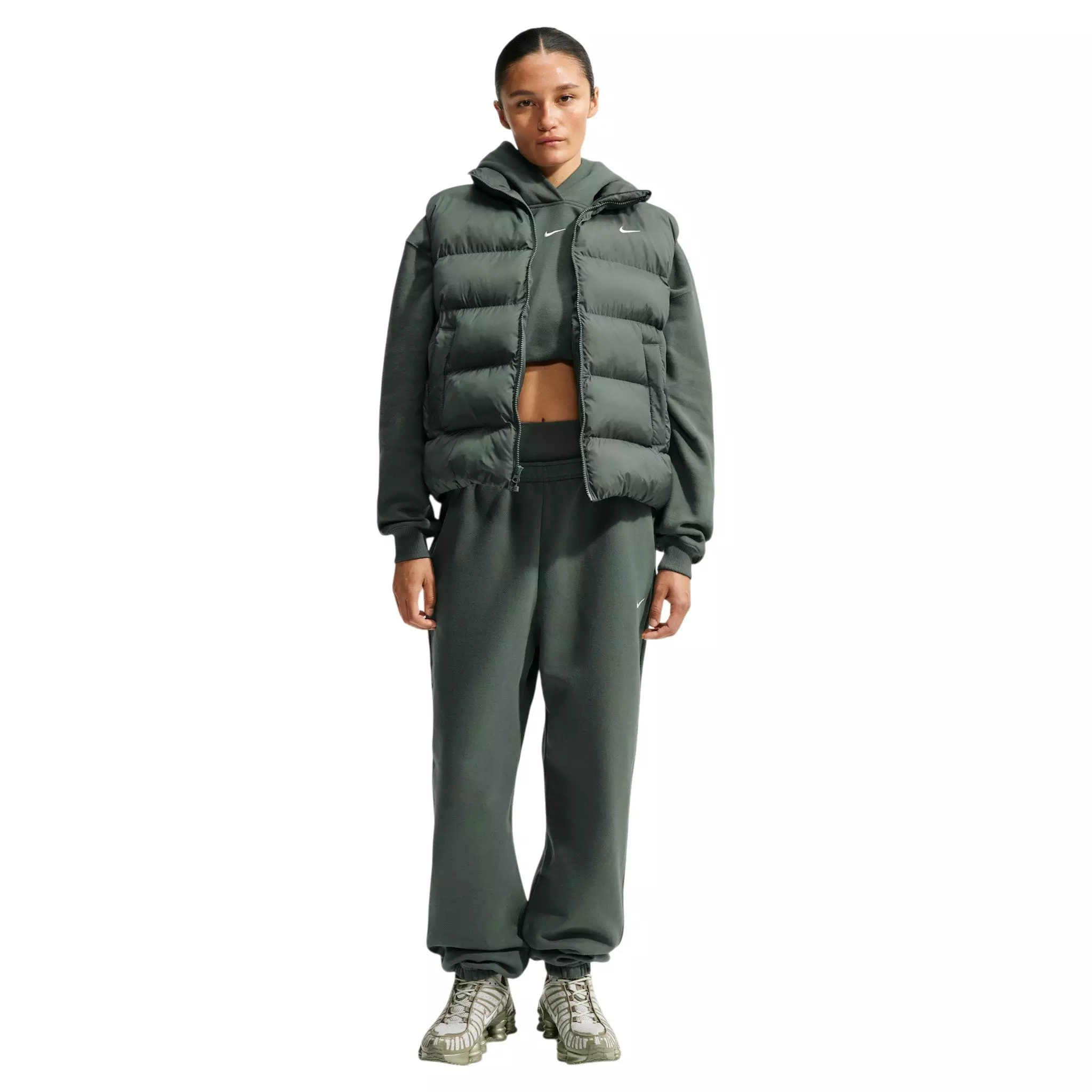 Nike Women's Studio Fleece Medium Weight Oversized Pullover Hoodie - Green - GREEN