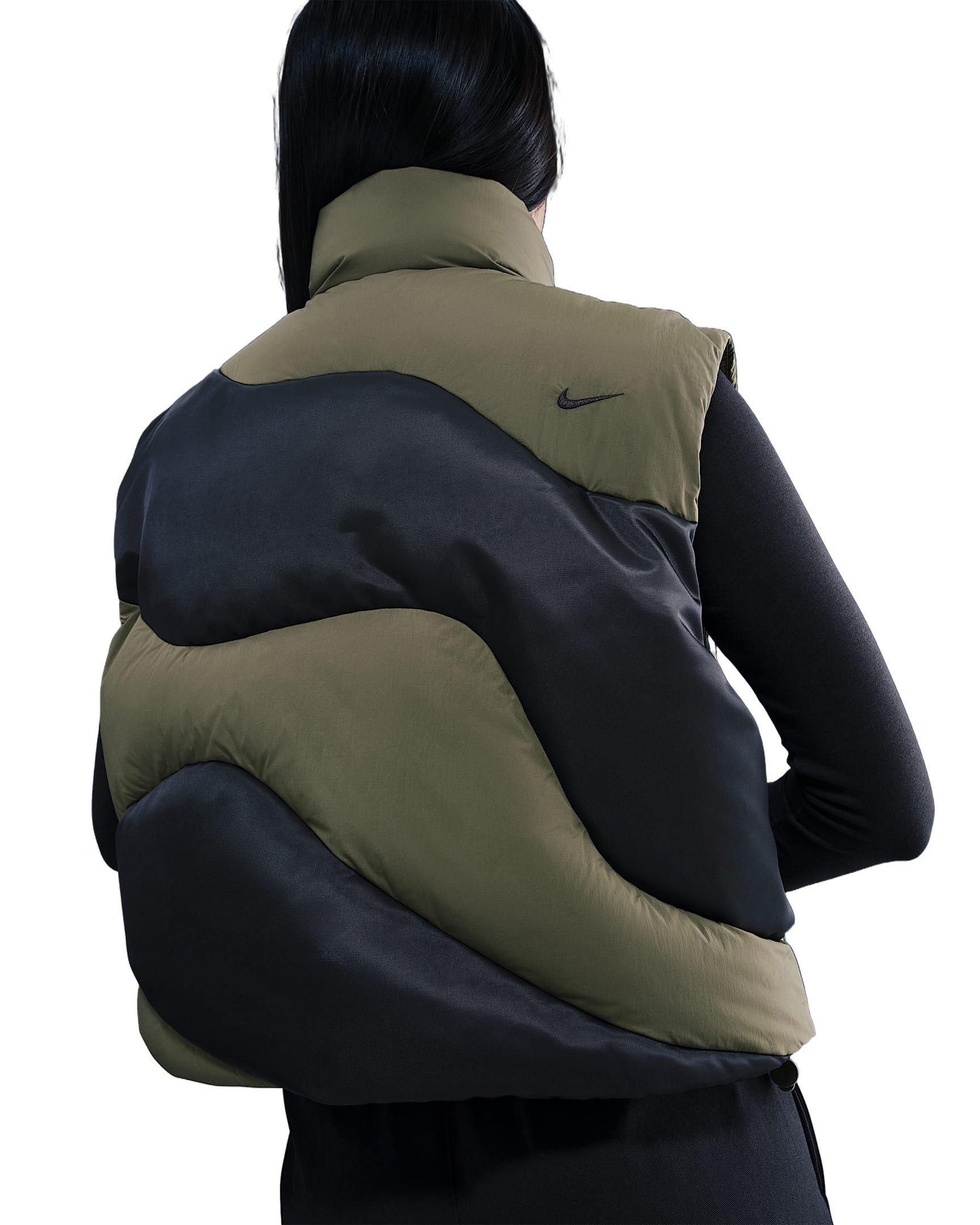 Nike Women's Sportswear Swoosh Series Oversized Down Vest -Olive/Black - OLIVE/BLACK Thumbnail View 2