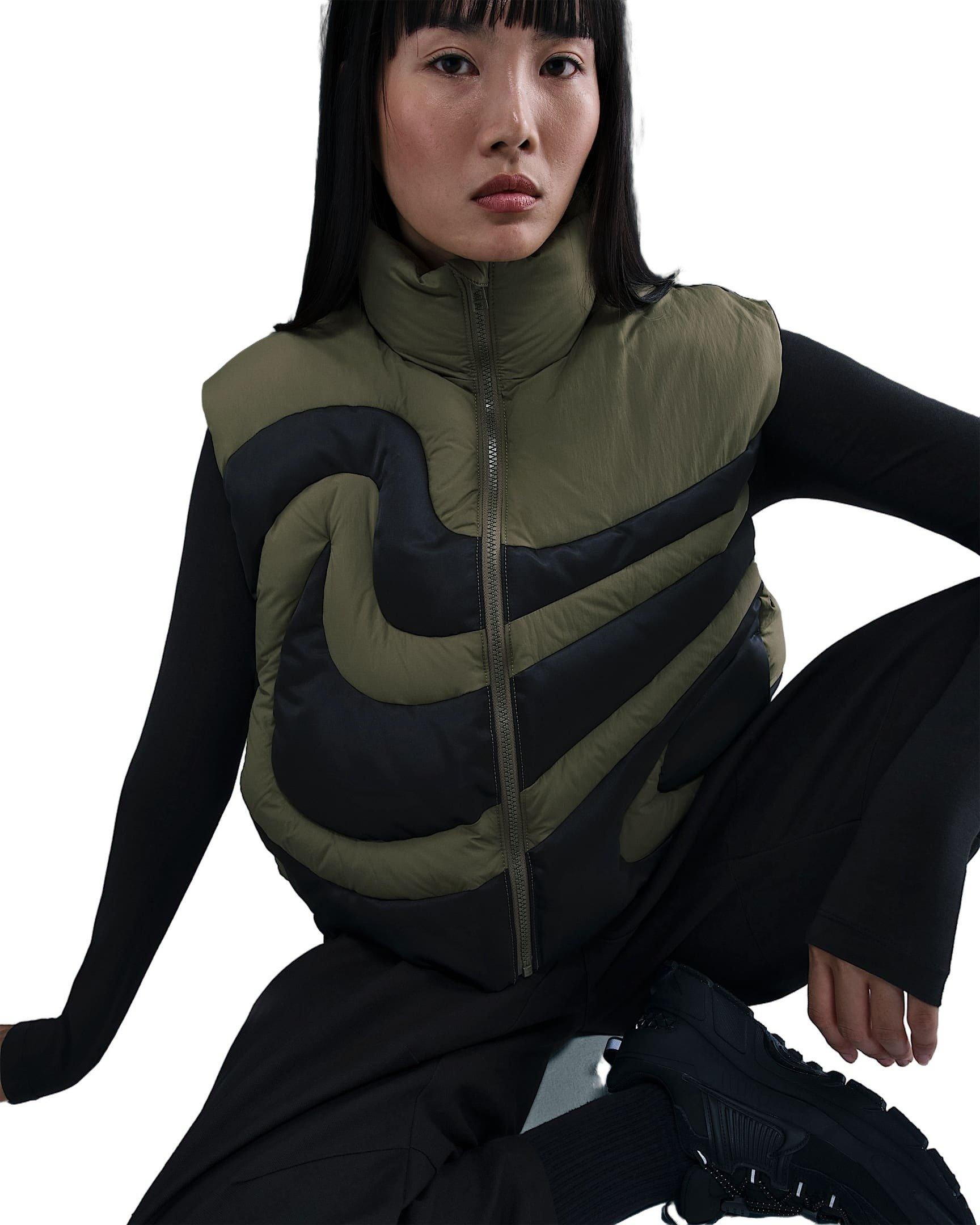 Nike Women's Sportswear Swoosh Series Oversized Down Vest -Olive/Black - OLIVE/BLACK Thumbnail View 3