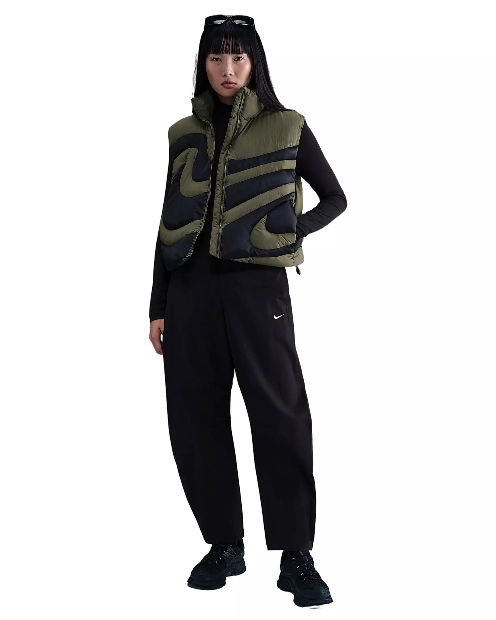 Nike Women's Sportswear Swoosh Series Oversized Down Vest - Olive/Black - OLIVE/BLACK