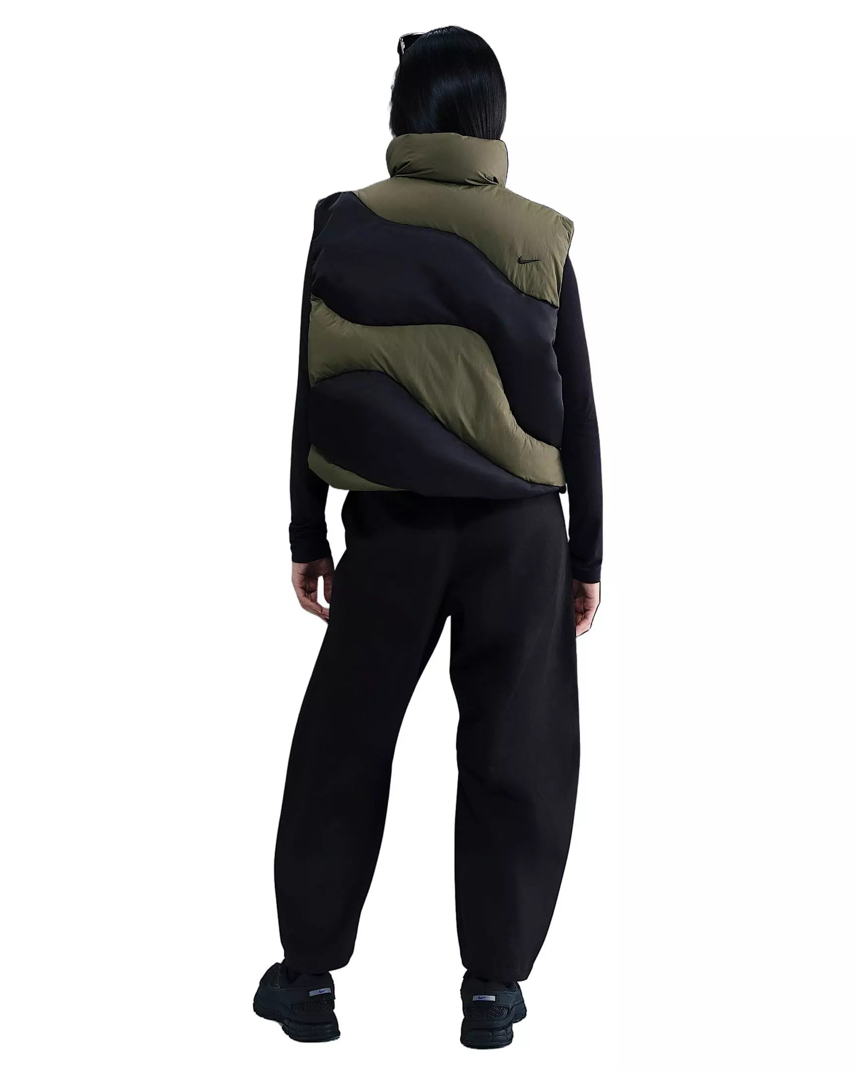 Nike Women's Sportswear Swoosh Series Oversized Down Vest -Olive/Black - OLIVE/BLACK