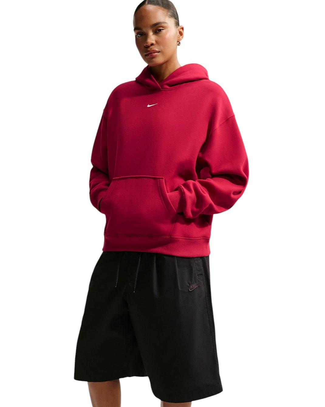 Nike Women's Studio Fleece Medium Weight Oversized Pullover Hoodie - Red - RED