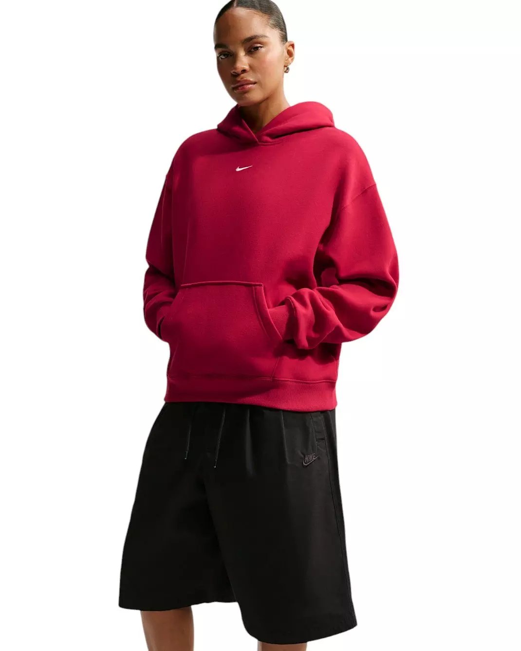Nike Women's Studio Fleece Medium Weight Oversized Pullover Hoodie - Red - RED