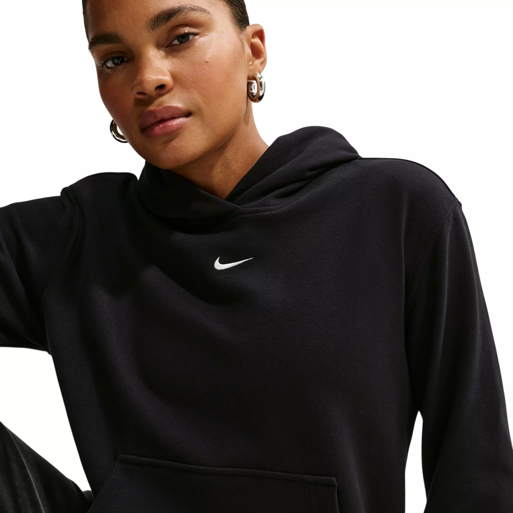 Nike Women's Studio Fleece Lightweight Pullover Hoodie - Black/Off-White - BLACK/OFF-WHITE
