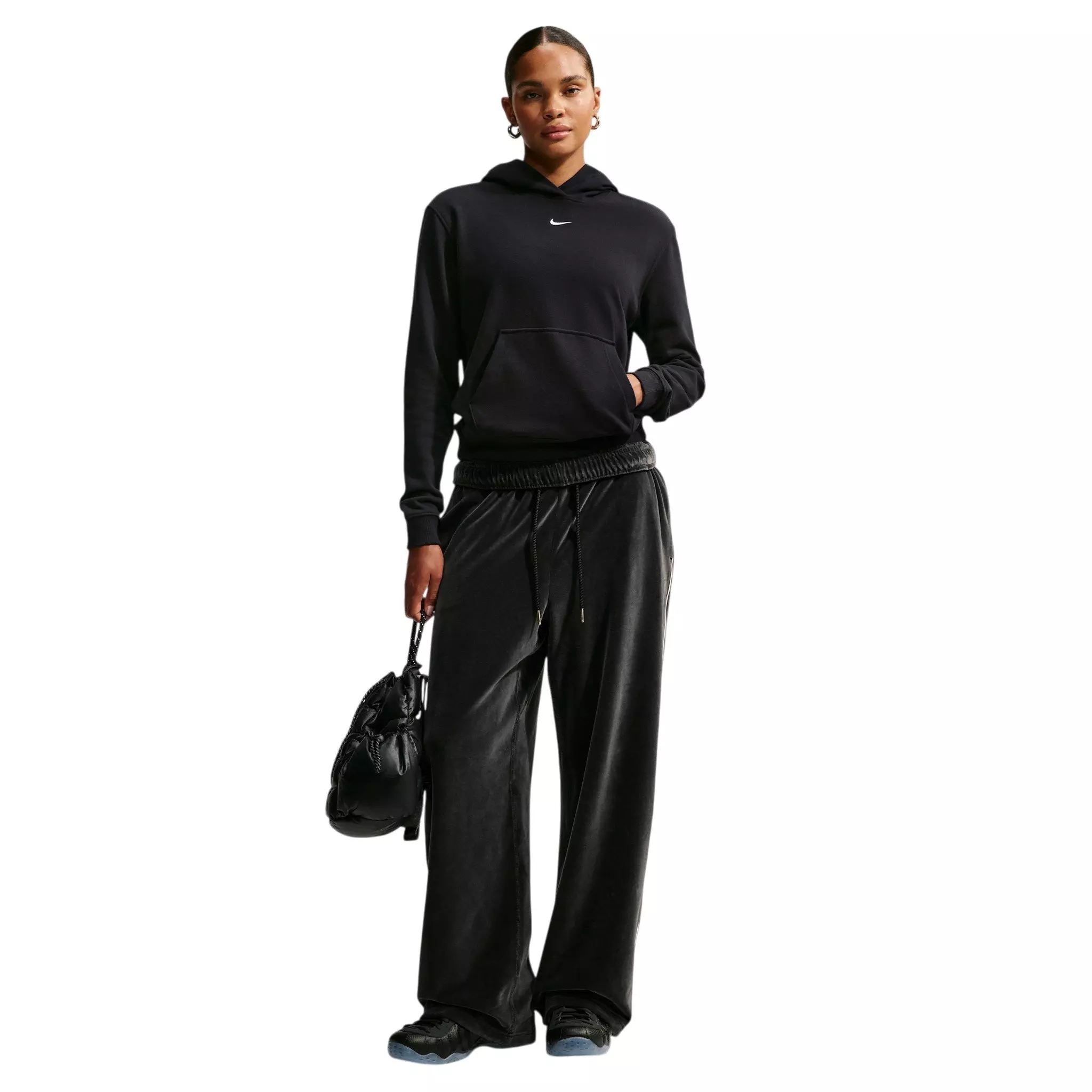 Nike Women's Studio Fleece Lightweight Pullover Hoodie - Black/Off-White - BLACK/OFF-WHITE