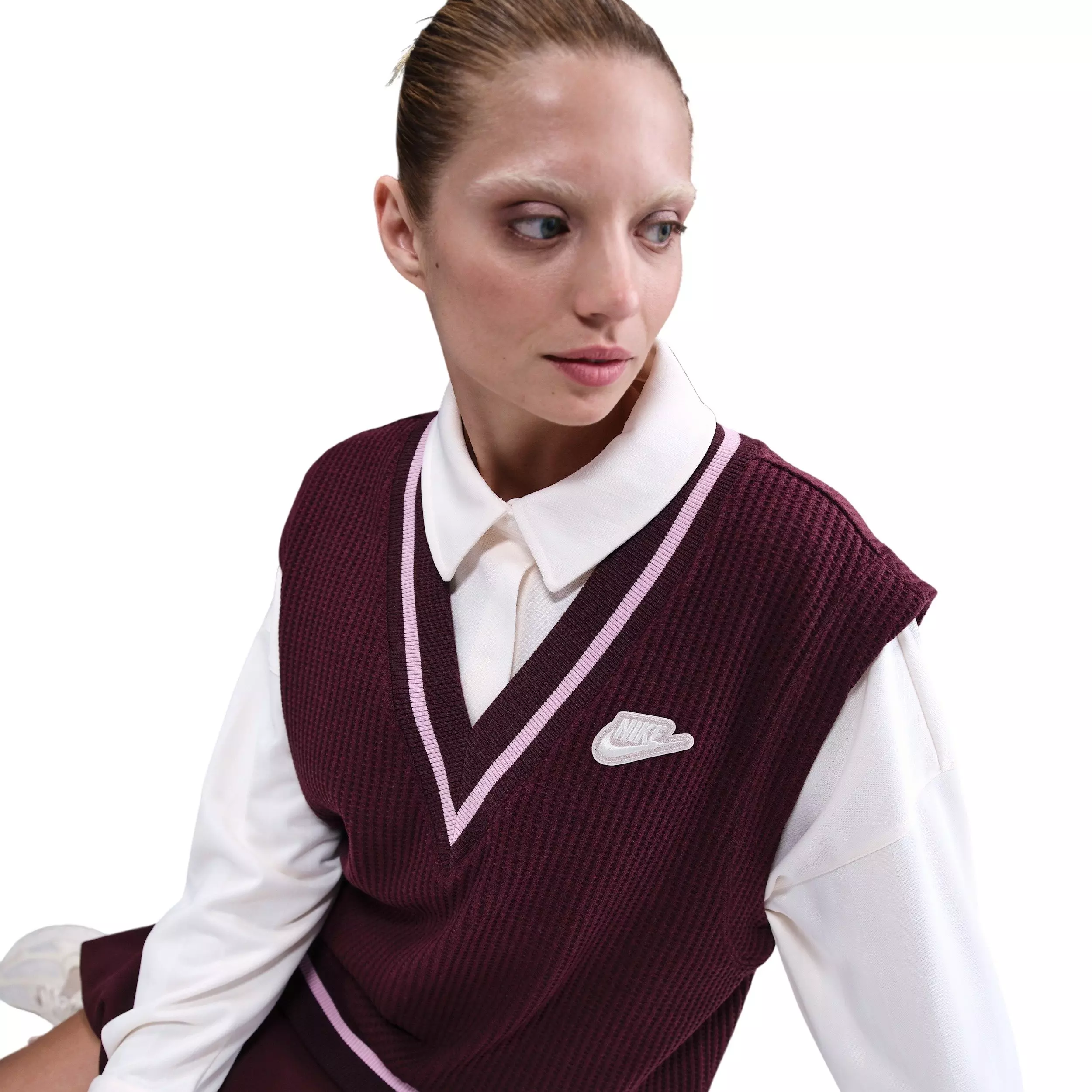 Nike Women's Sportswear Waffle-Knit Vest -Burgundy - BURGUNDY