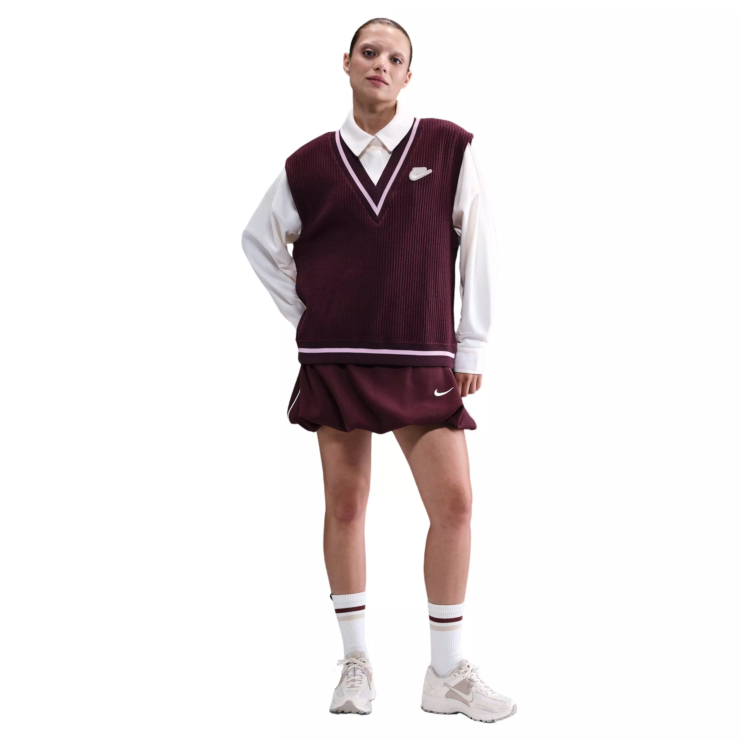 Nike Women's Sportswear Waffle-Knit Vest -Burgundy - BURGUNDY