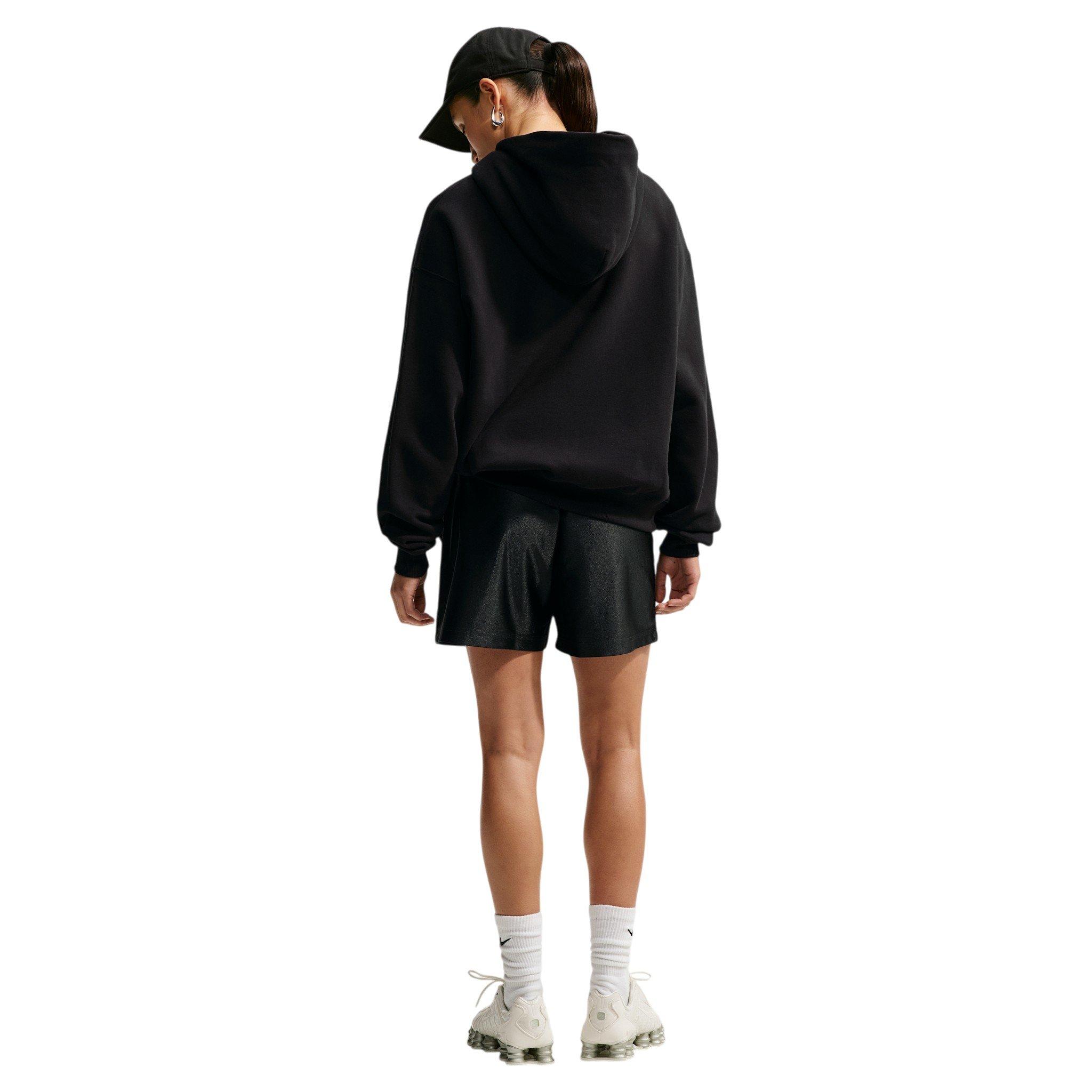 Nike Women's Studio Fleece Medium Weight Oversized Pullover Logo Hoodie - Black/White - BLACK/WHITE