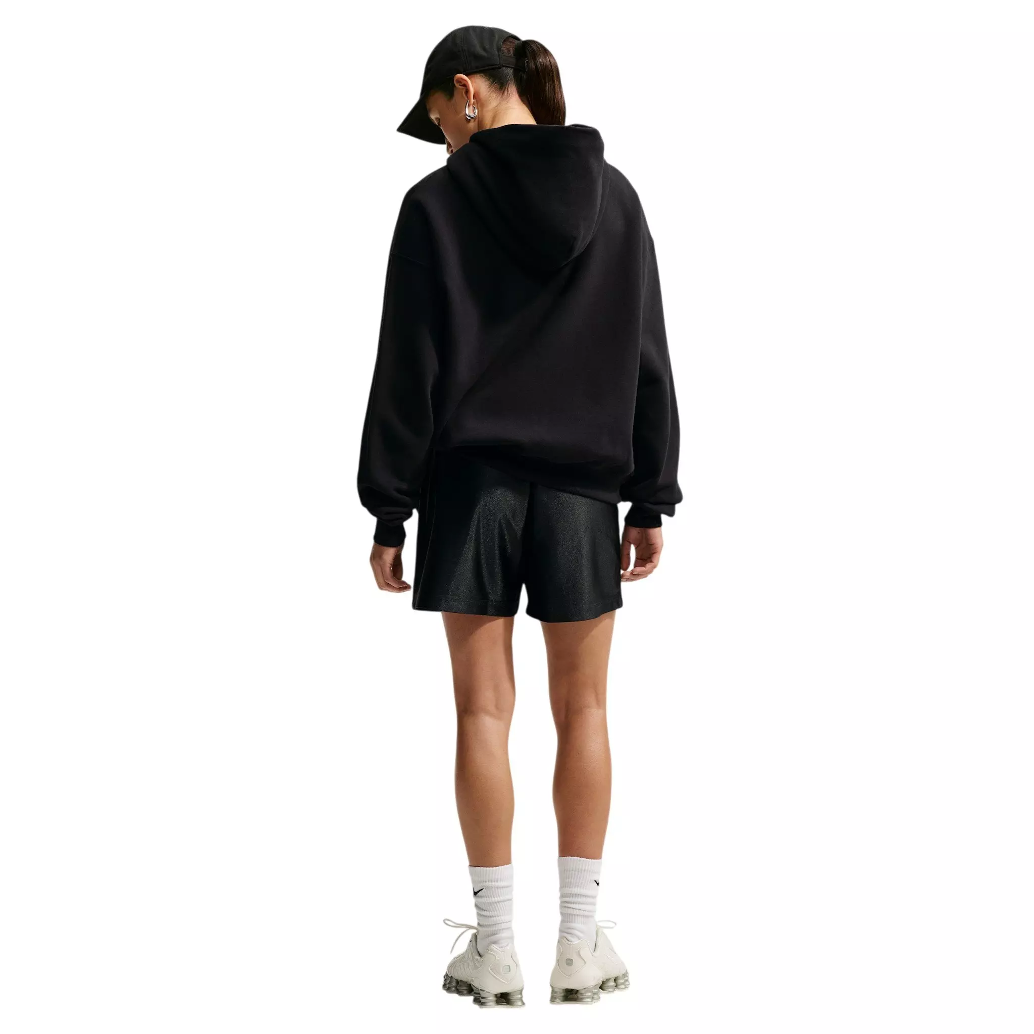 Nike Women's Studio Fleece Medium Weight Oversized Pullover Logo Hoodie - Black/White - BLACK/WHITE