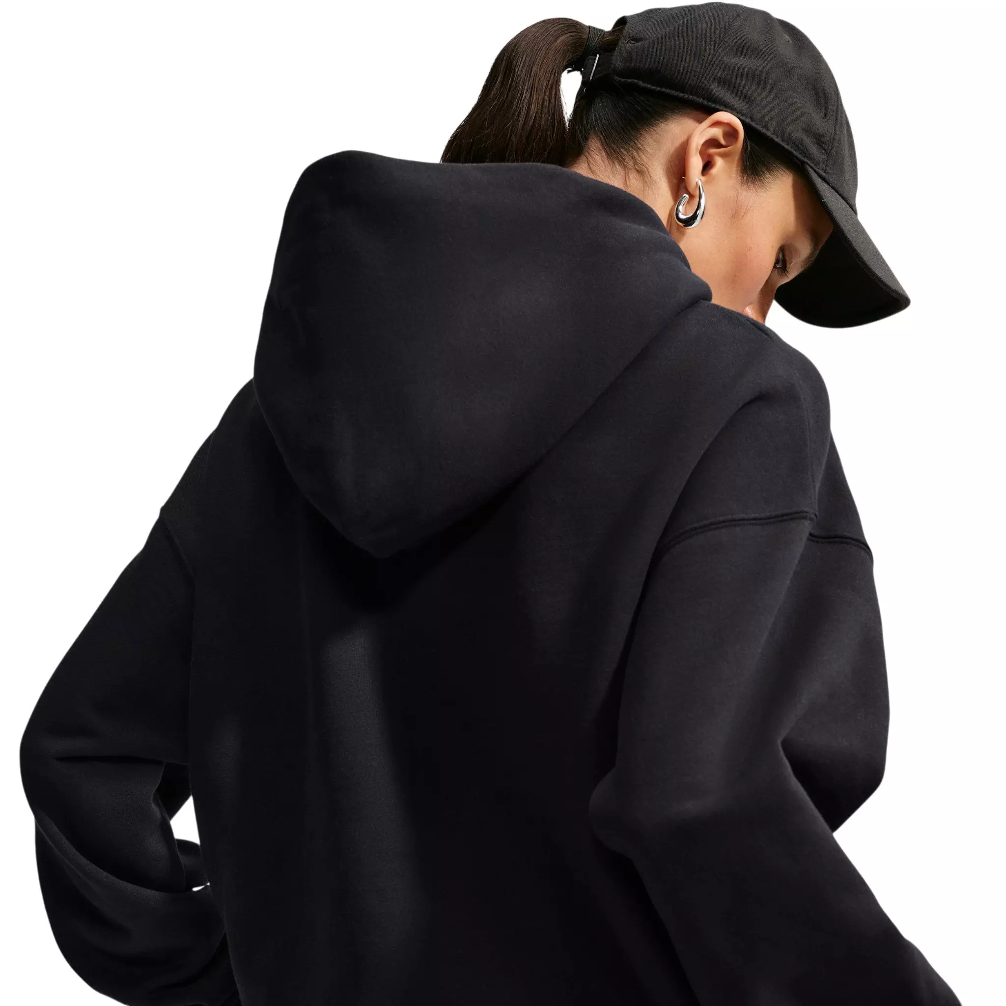 Nike Women's Studio Fleece Medium Weight Oversized Pullover Logo Hoodie - Black/White - BLACK/WHITE