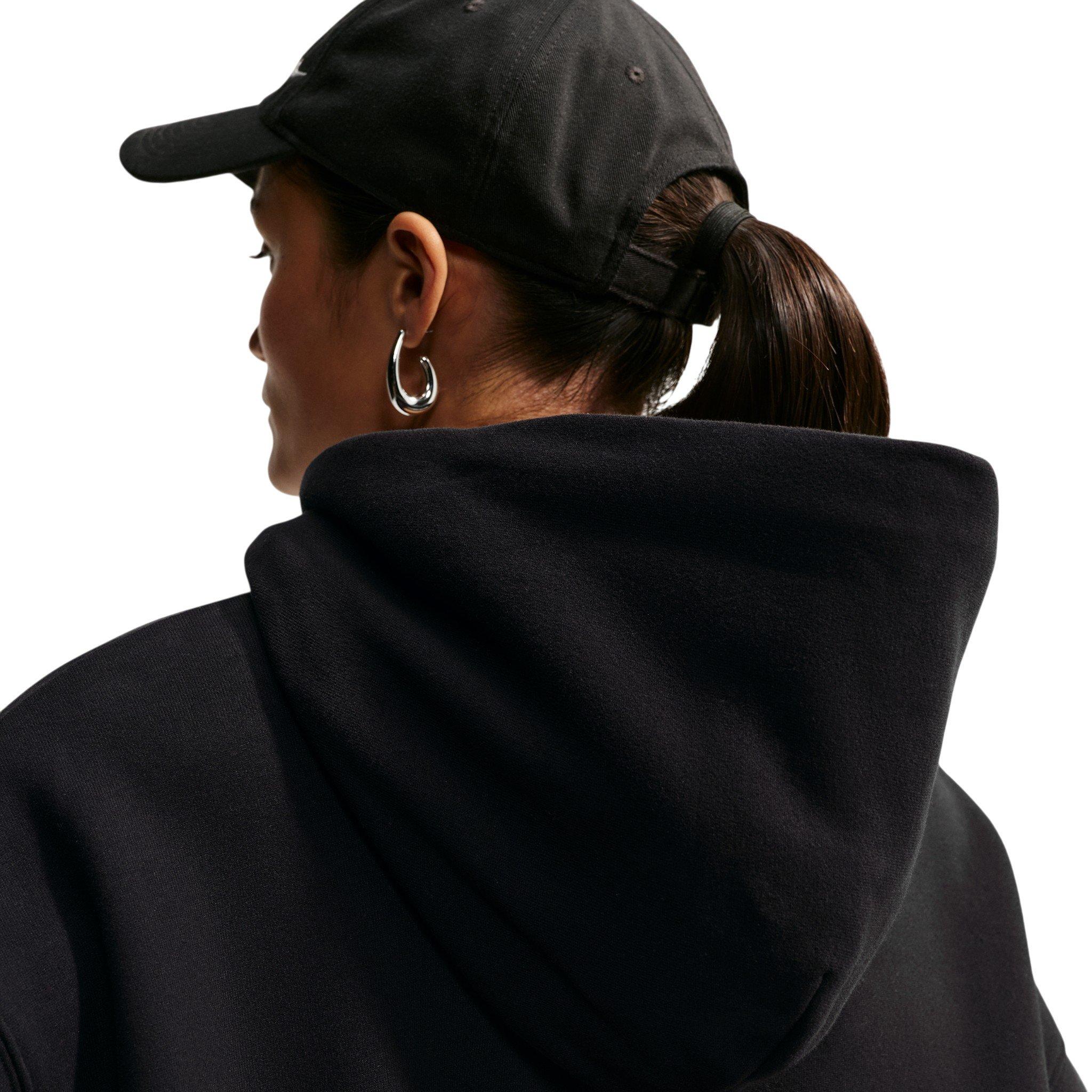 Nike Women's Studio Fleece Medium Weight Oversized Pullover Logo Hoodie - Black/White - BLACK/WHITE