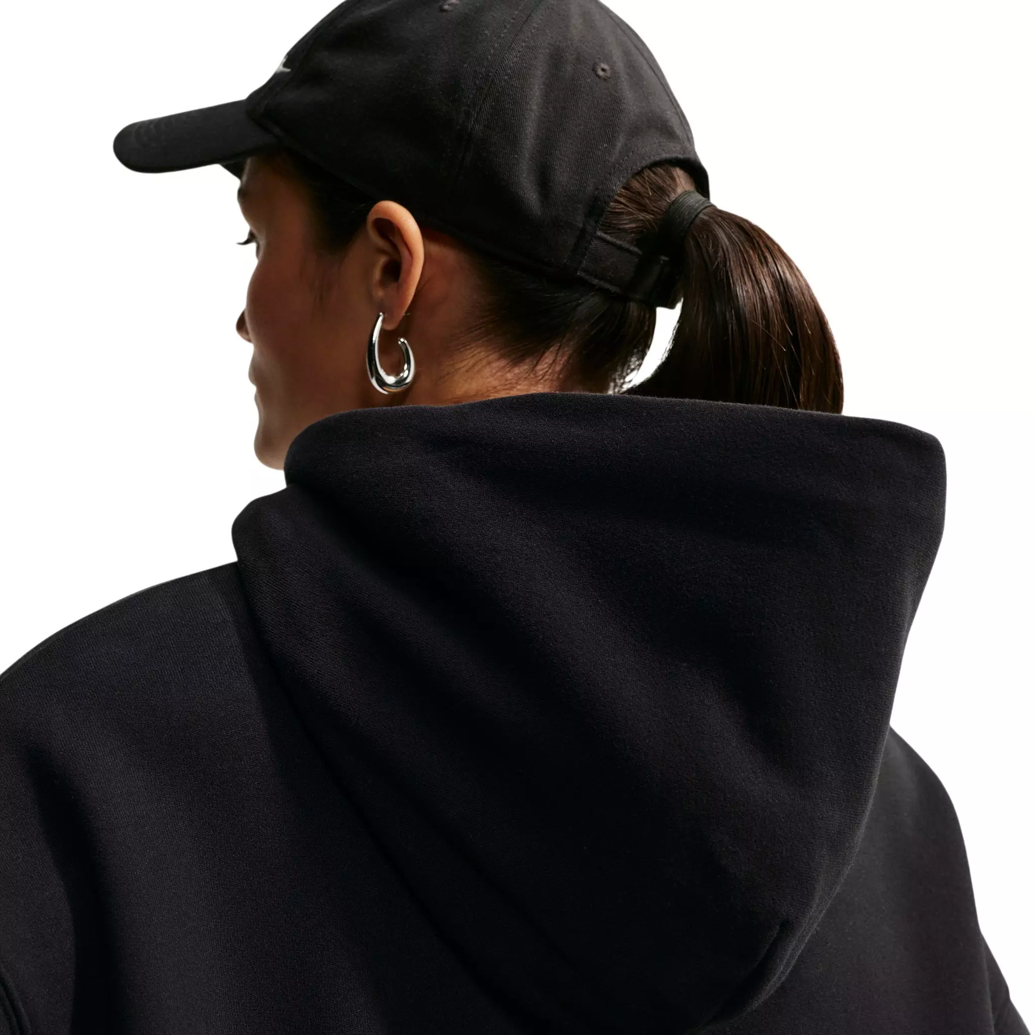 Nike Women's Studio Fleece Medium Weight Oversized Pullover Logo Hoodie - Black/White - BLACK/WHITE