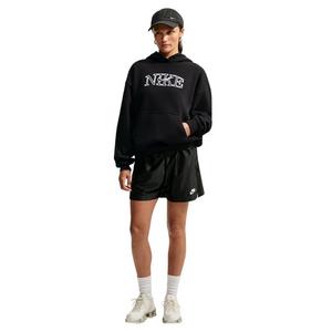 Nike Women's Studio Fleece Medium Weight Oversized Pullover Logo Hoodie - Black/White - BLACK/WHITE