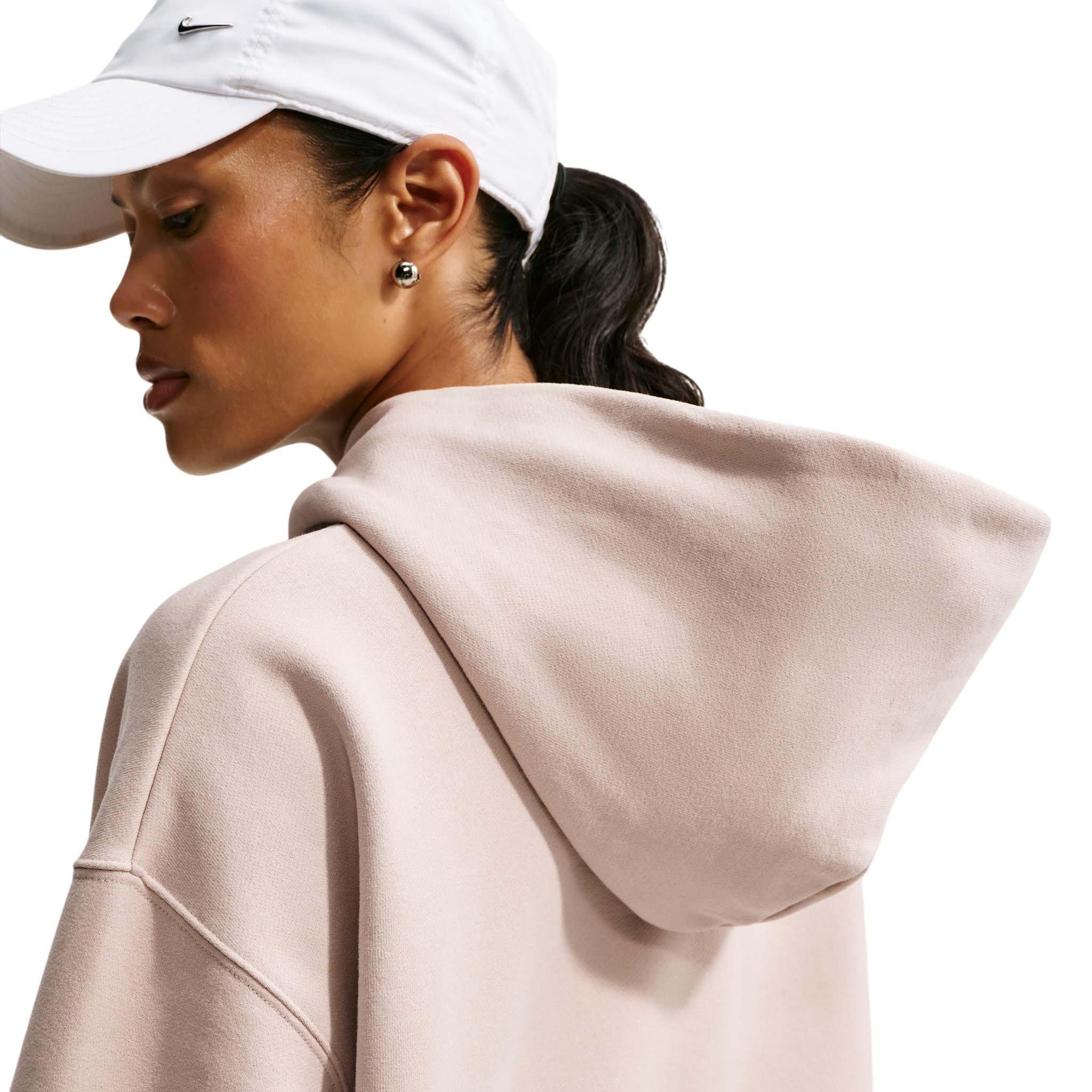 Nike Women's Studio Fleece Medium Weight Oversized Pullover Logo Hoodie - Cream - CREAM
