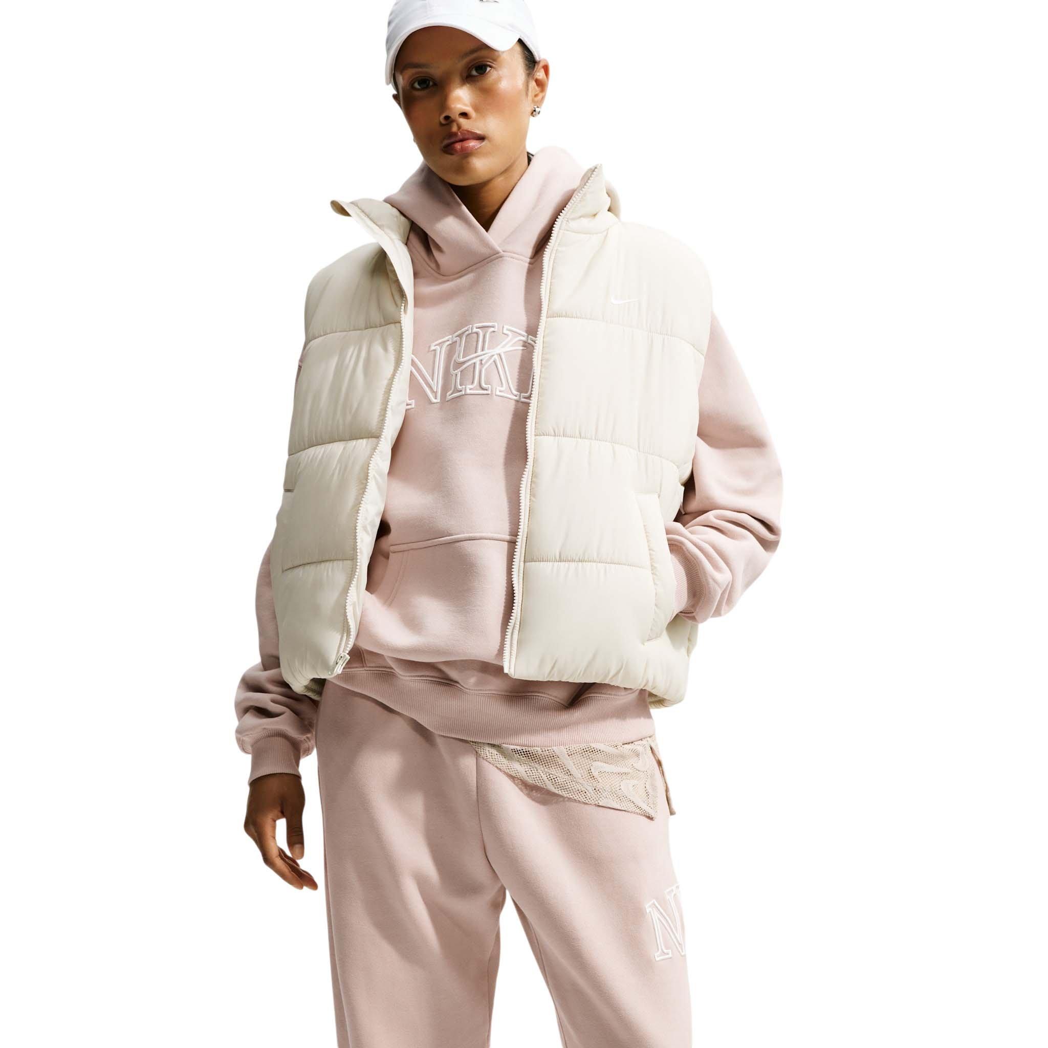Nike Women's Studio Fleece Medium Weight Oversized Pullover Logo Hoodie - Cream - CREAM
