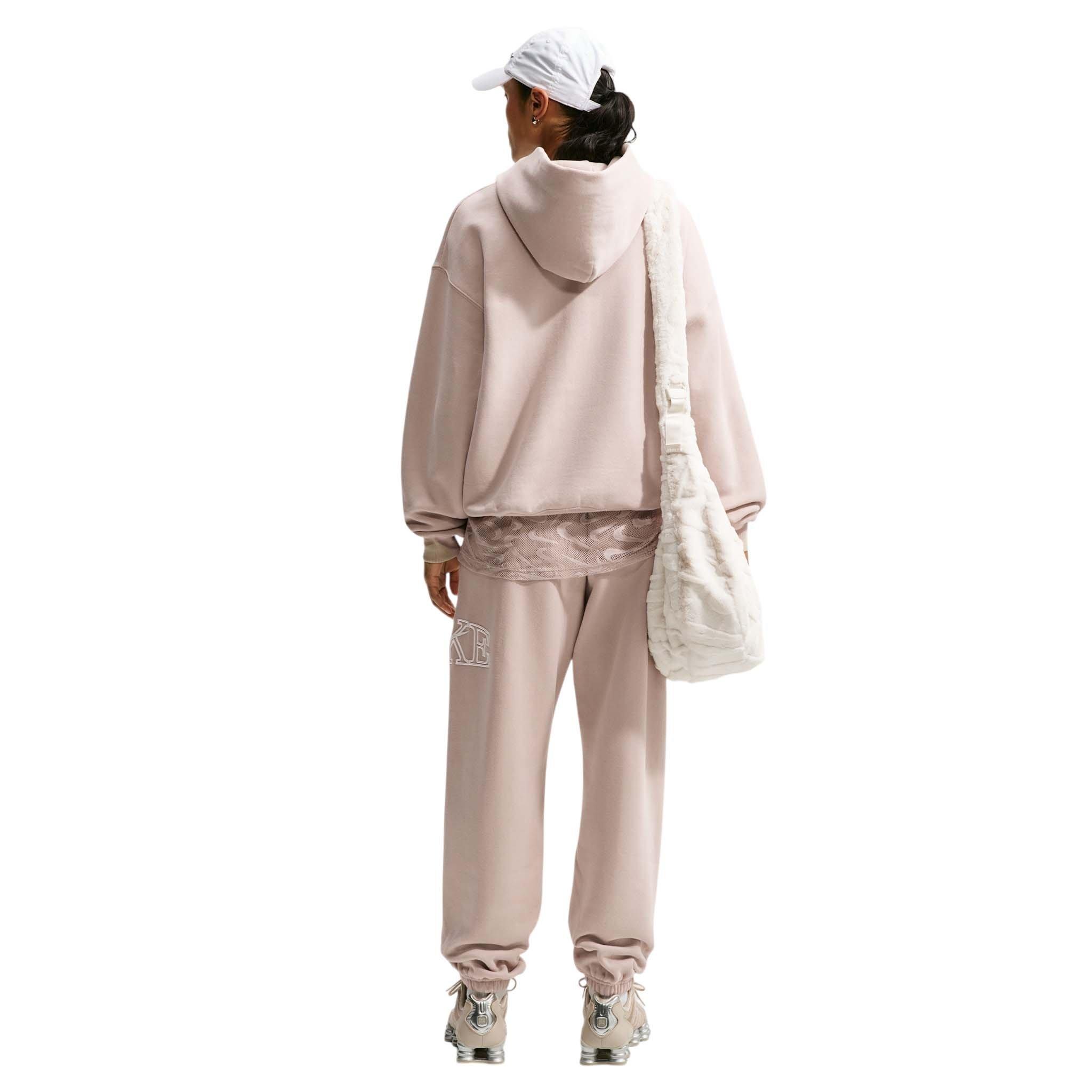 Nike Women's Studio Fleece Medium Weight Oversized Pullover Logo Hoodie - Cream - CREAM