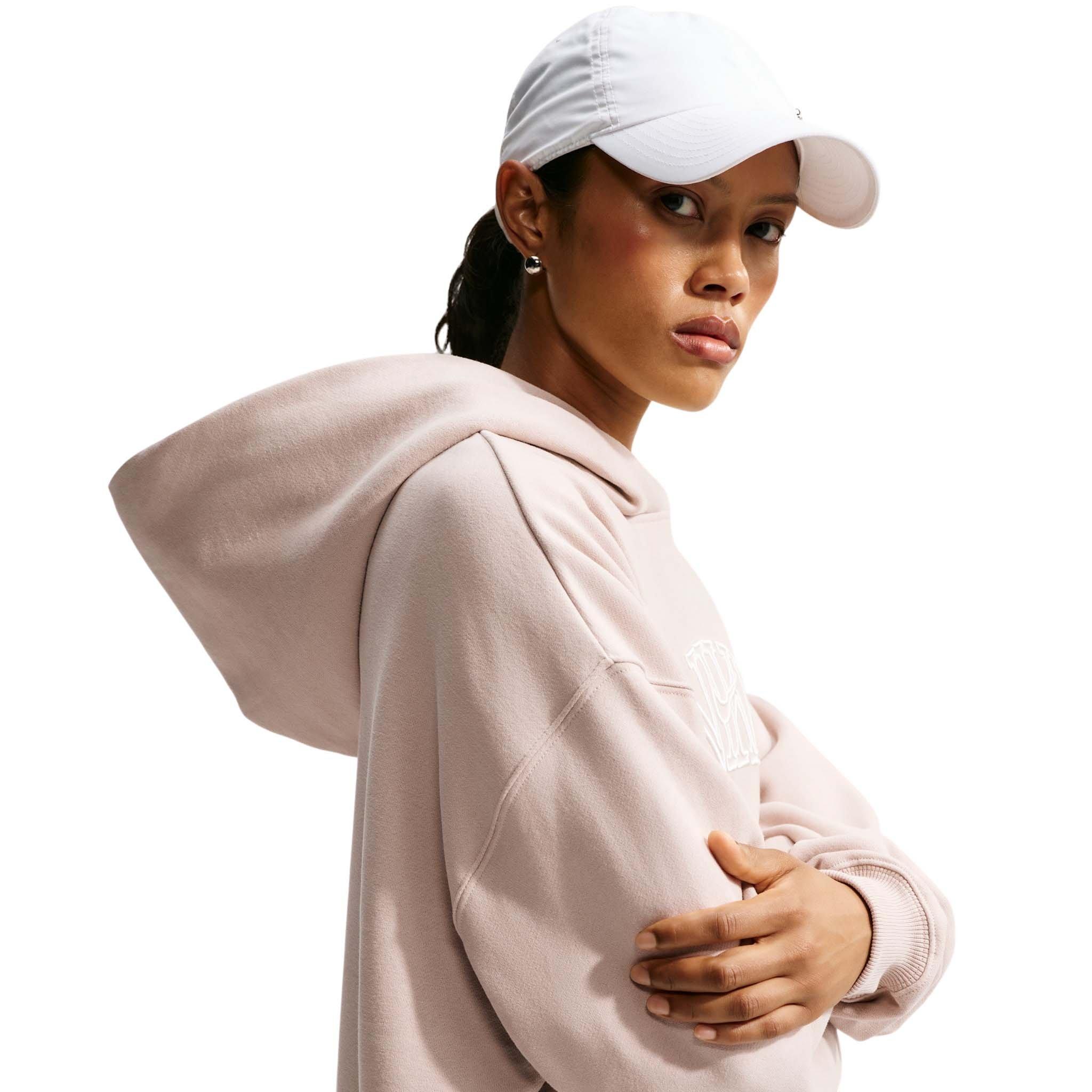Nike Women's Studio Fleece Medium Weight Oversized Pullover Logo Hoodie - Cream - CREAM